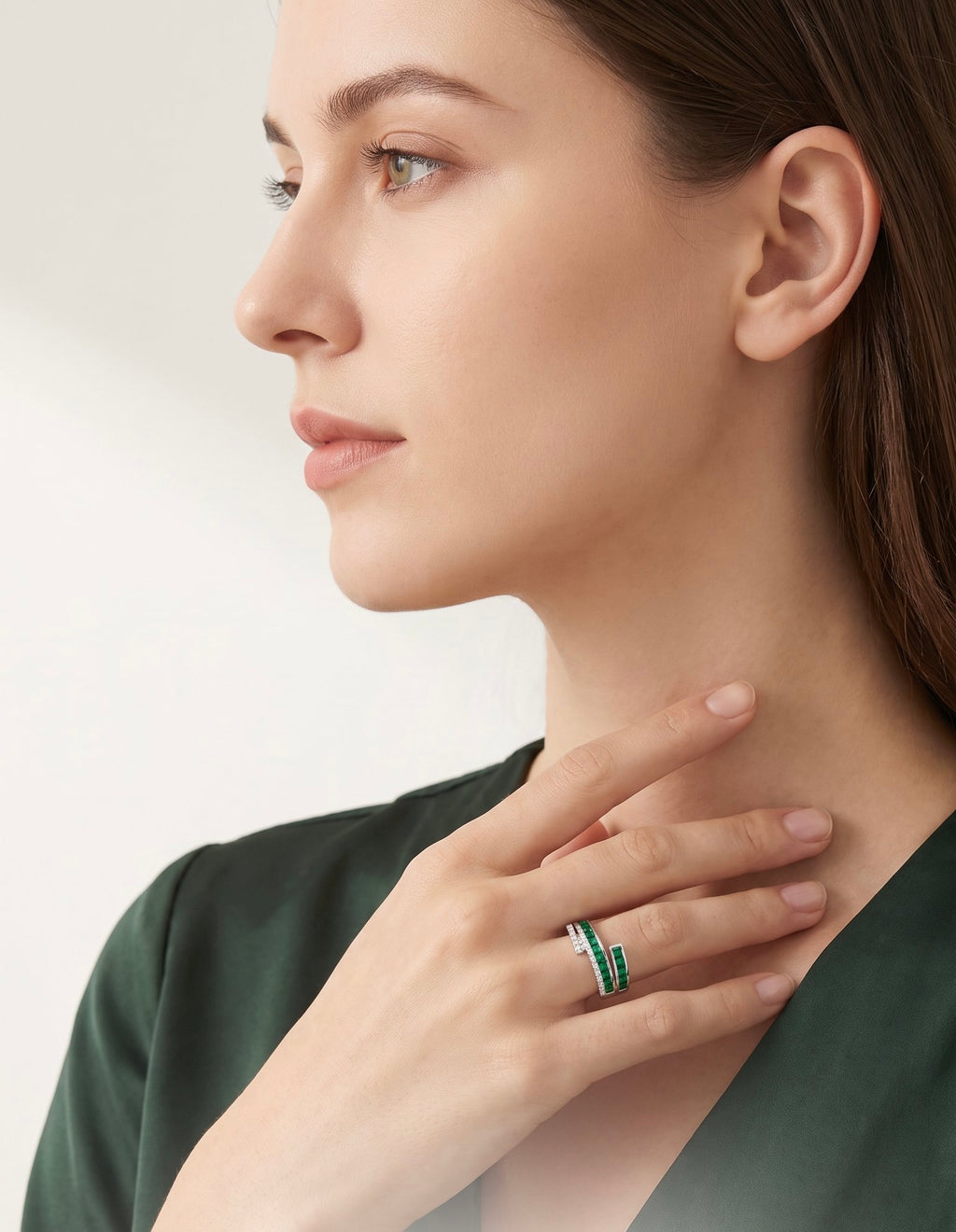 Emerald Layers Ring | Gold Plated Recycled Brass with Green Cubic Zirconia Accent