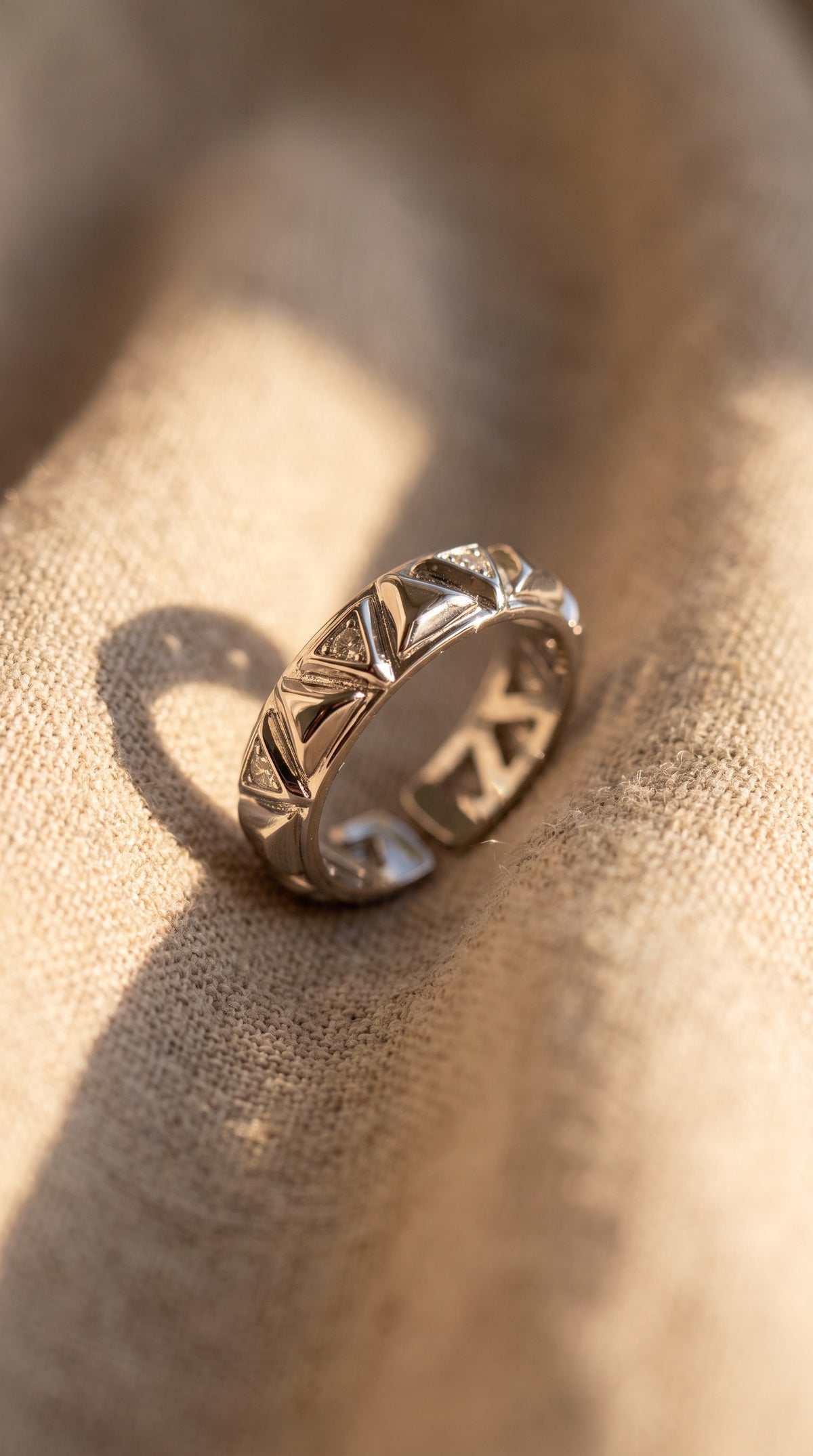 Geo Triangle Band | White Gold Plated Eco-Brass and Micro-Pavé Zirconia Cutout Adjustable Band