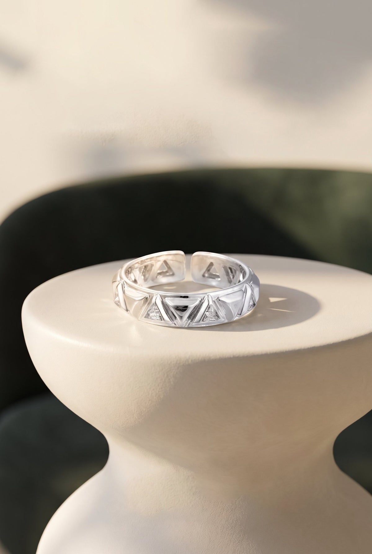 Geo Triangle Band | White Gold Plated Eco-Brass and Micro-Pavé Zirconia Cutout Adjustable Band