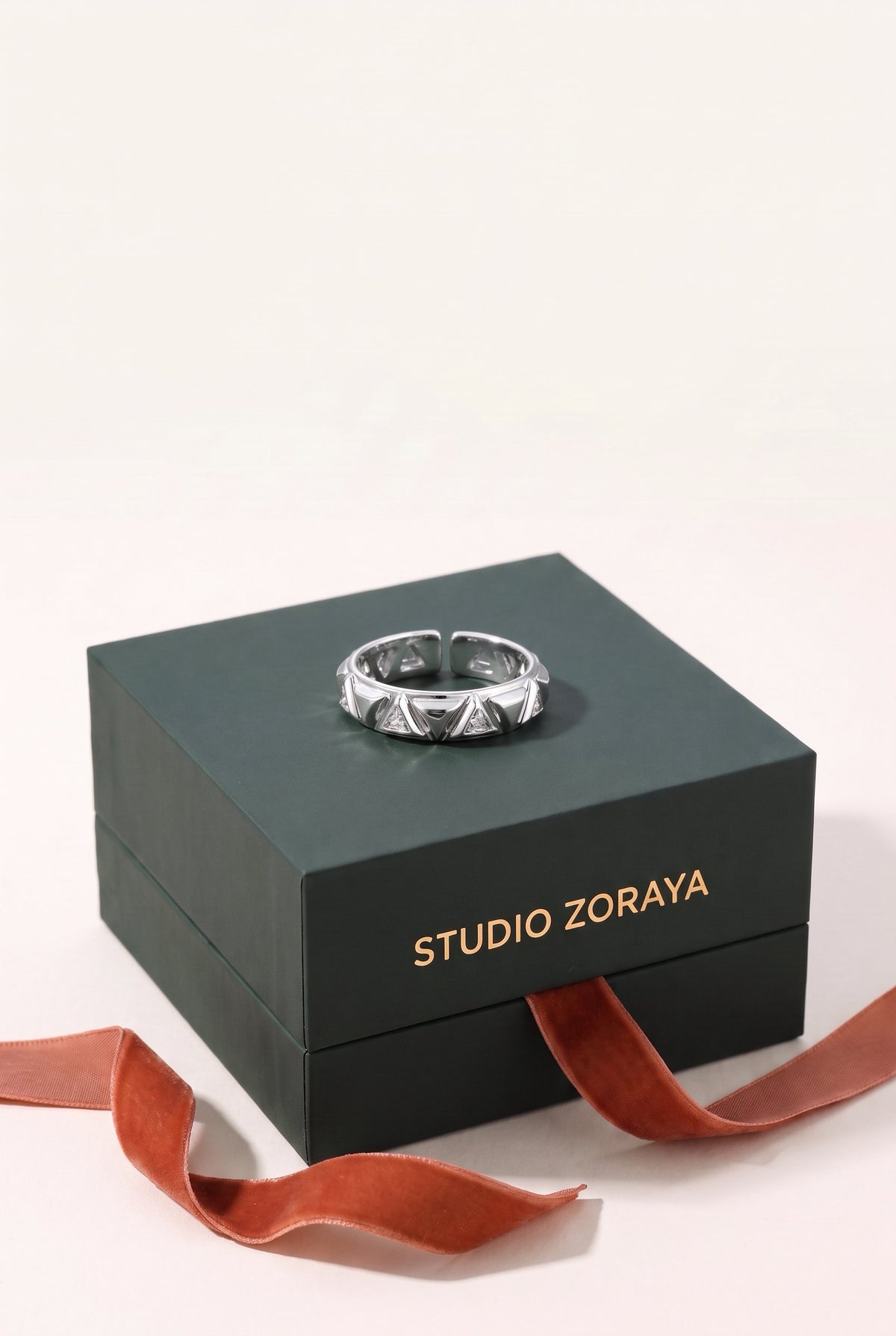 Geo Triangle Band | White Gold Plated Eco-Brass and Micro-Pavé Zirconia Cutout Adjustable Band