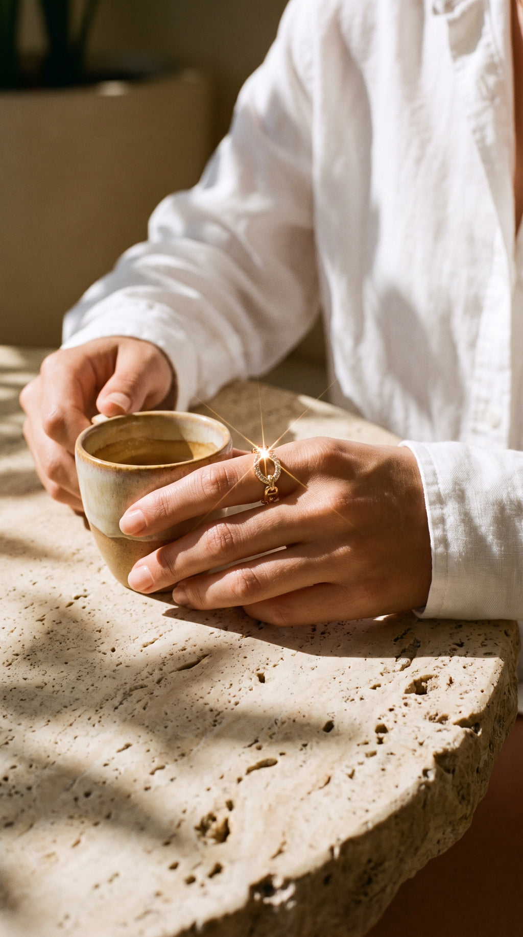 Golden Chain Statement Ring | Gold Plated Brass with Cubic Zirconia