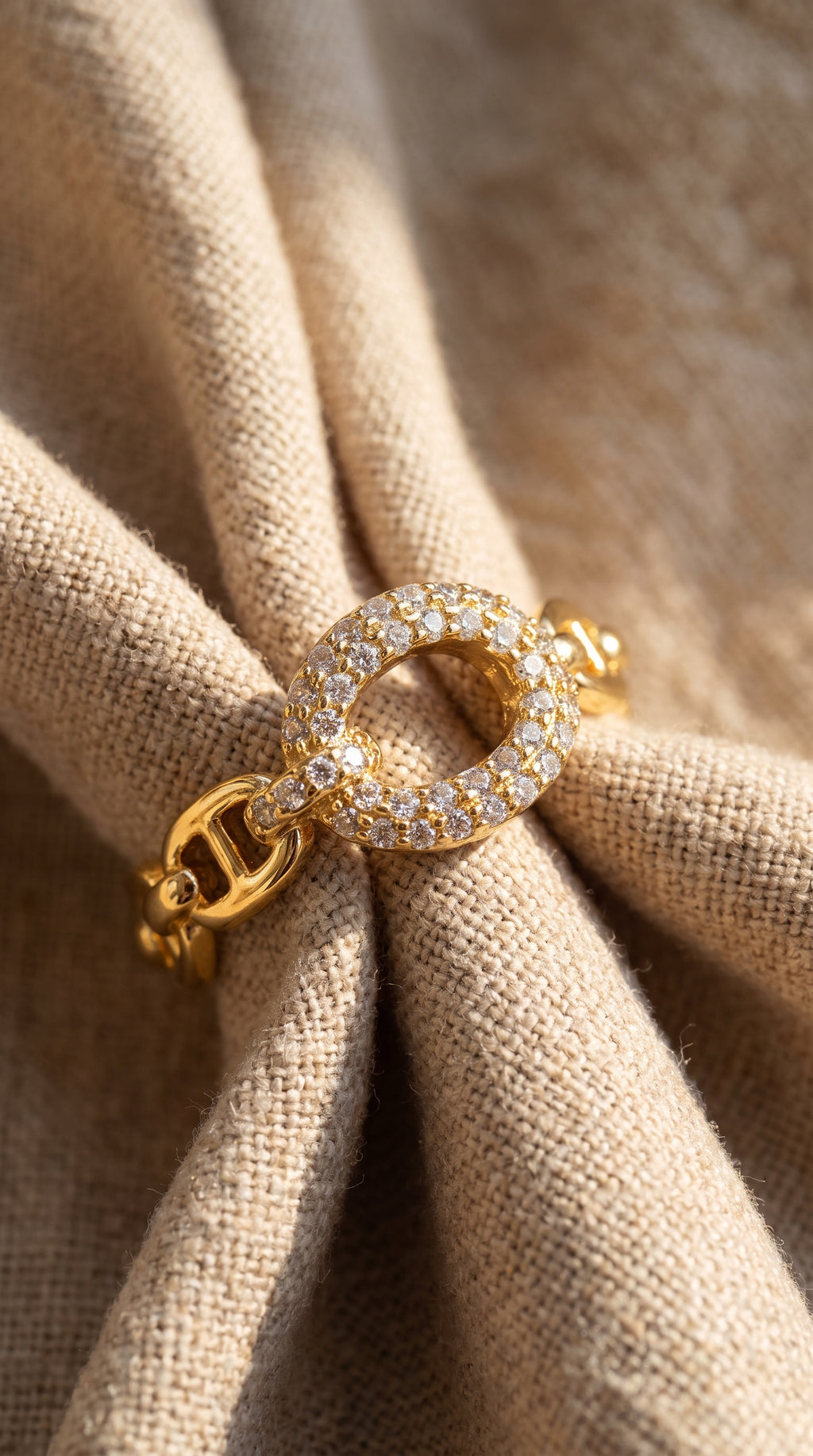Golden Chain Statement Ring | Gold Plated Brass with Cubic Zirconia