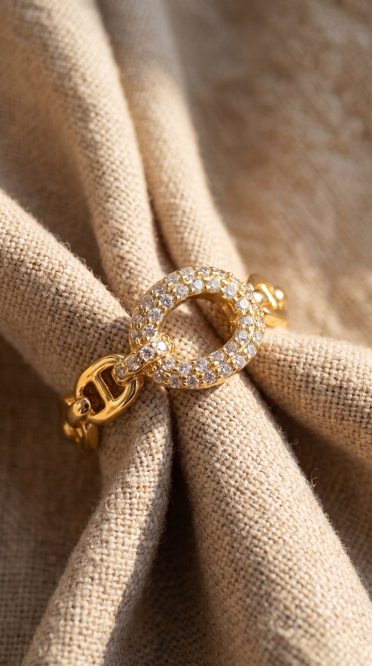 Golden Chain Statement Ring | Gold Plated Brass with Cubic Zirconia