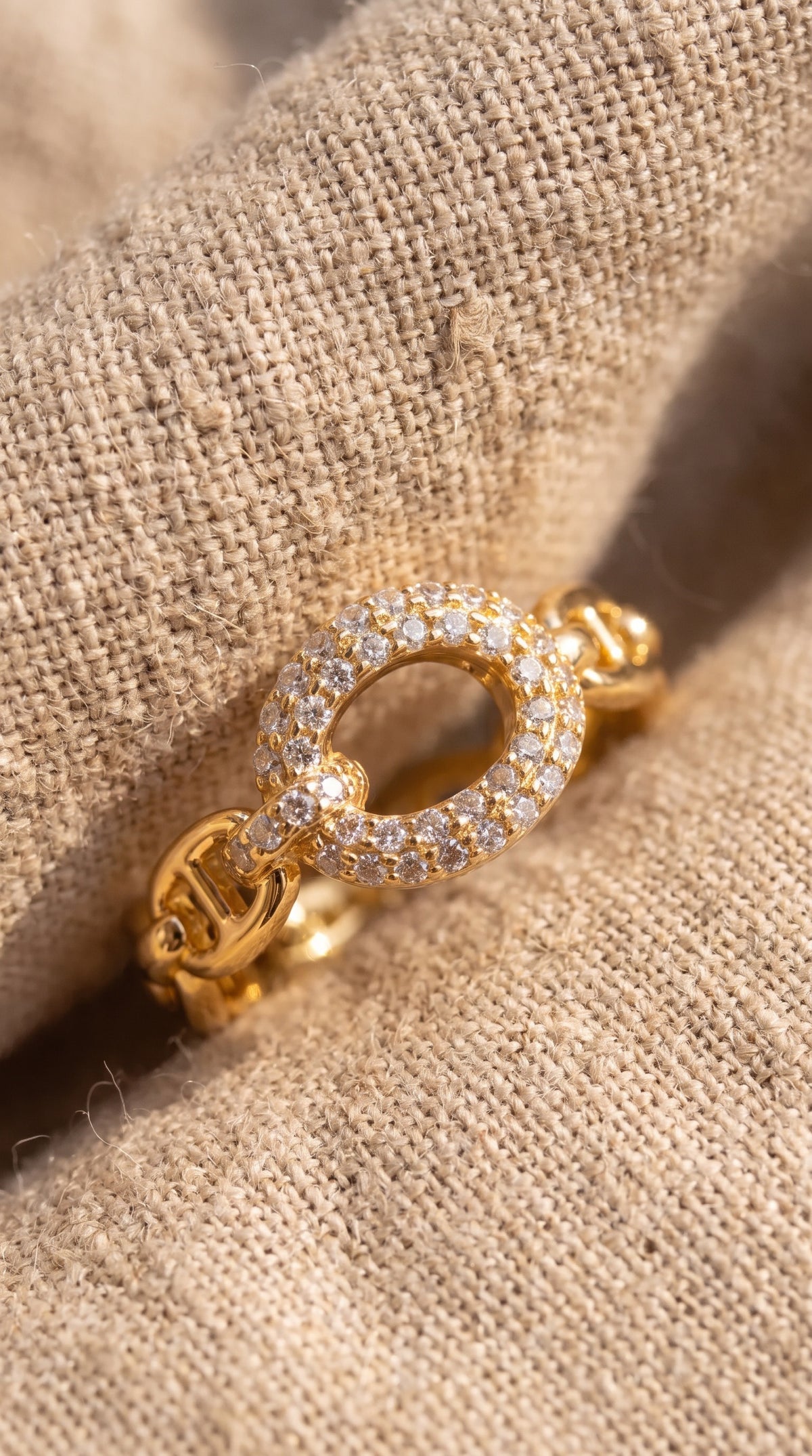 Golden Chain Statement Ring | Gold Plated Brass with Cubic Zirconia