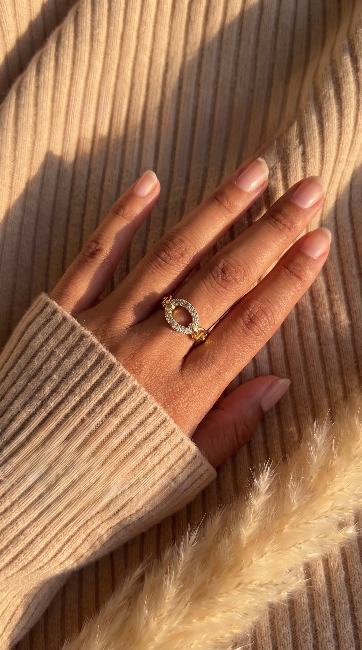 Golden Chain Statement Ring | Gold Plated Brass with Cubic Zirconia
