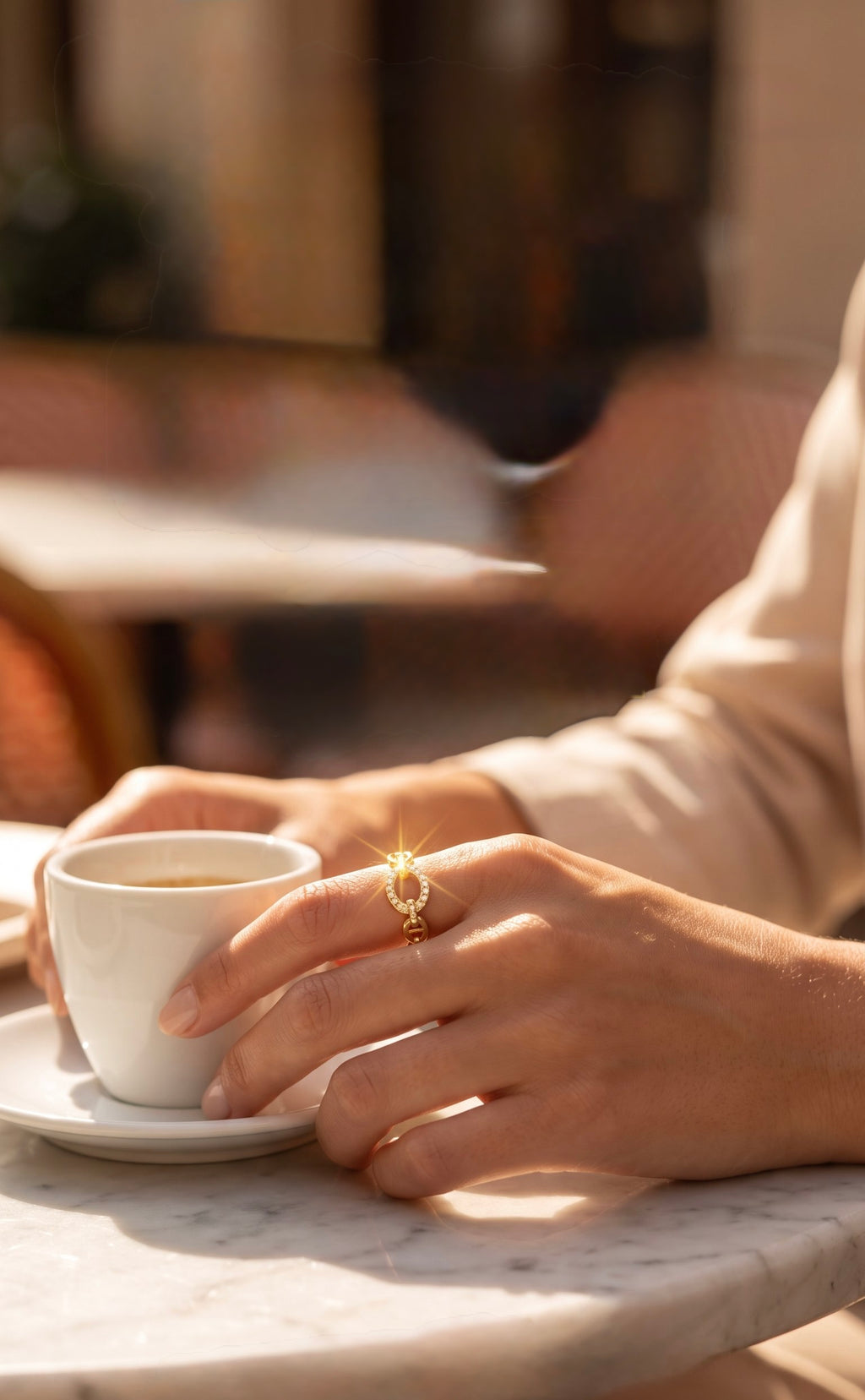 Golden Chain Statement Ring | Gold Plated Brass with Cubic Zirconia