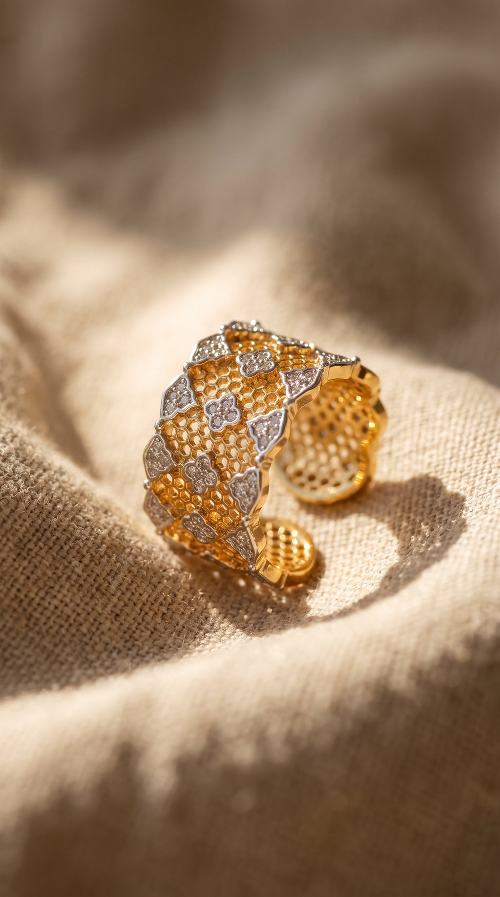 Honeycomb Crystal Power Ring | Gold Plated Recycled Brass with Cubic Zirconia