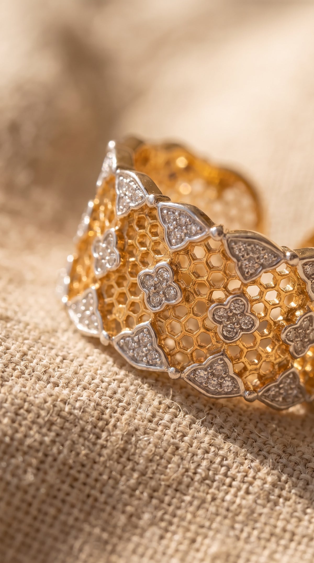 Honeycomb Crystal Power Ring | Gold Plated Recycled Brass with Cubic Zirconia