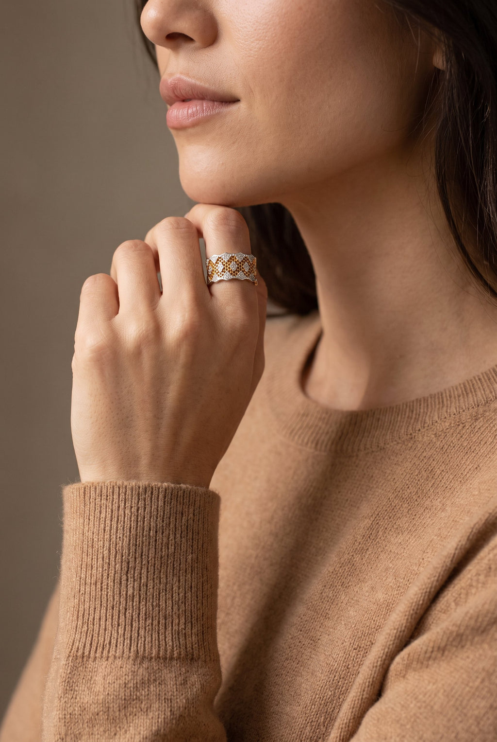 Honeycomb Crystal Power Ring | Gold Plated Recycled Brass with Cubic Zirconia