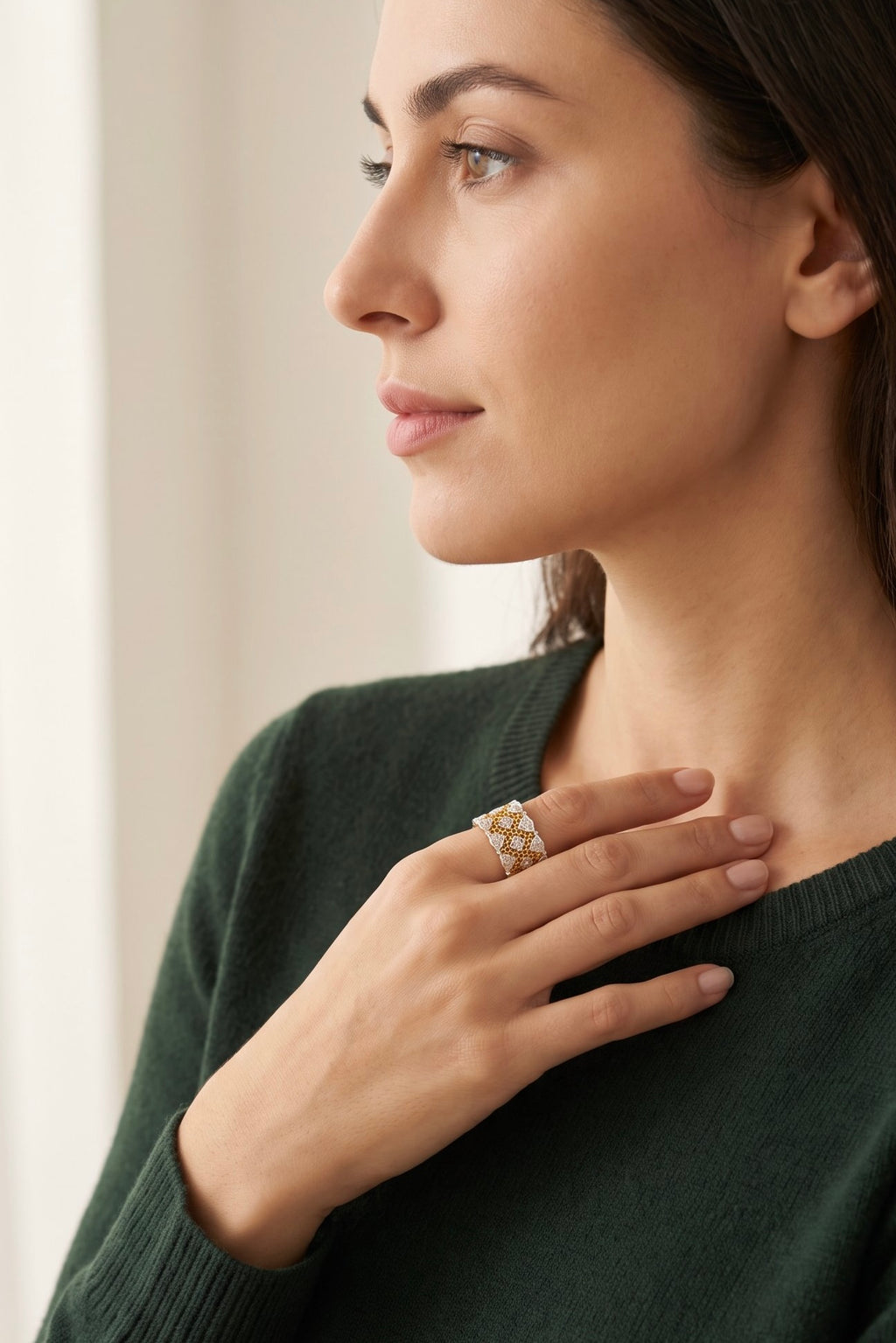 Honeycomb Crystal Power Ring | Gold Plated Recycled Brass with Cubic Zirconia