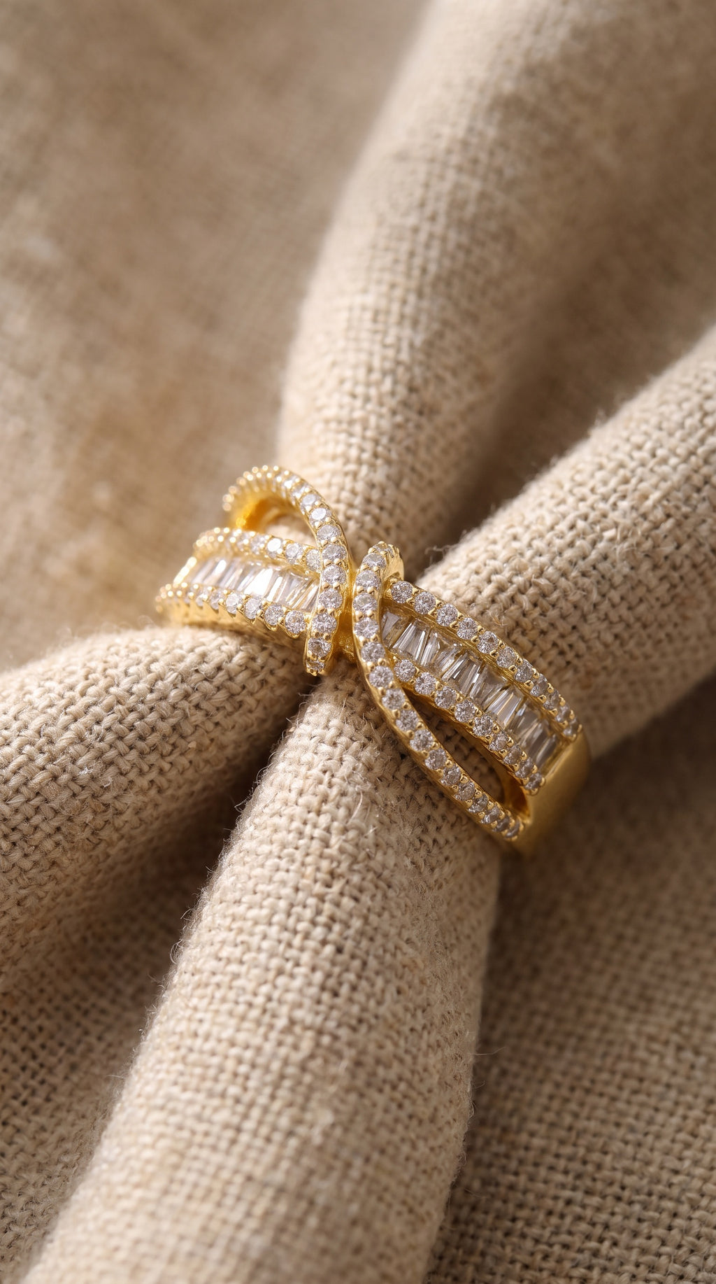 Infinity Twist Ring | Gold Plated Recycled Brass with Cubic Zirconia