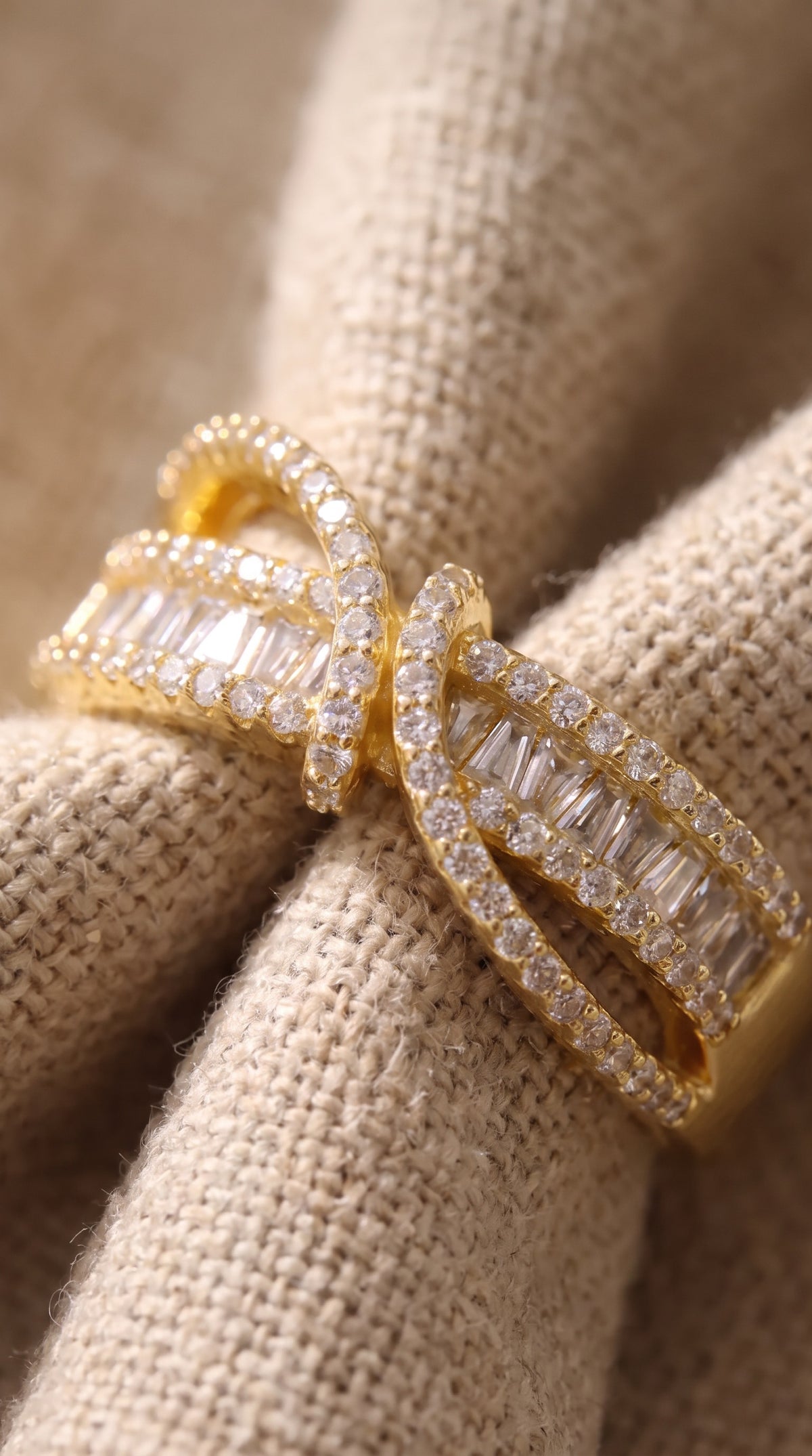 Infinity Twist Ring | Gold Plated Recycled Brass with Cubic Zirconia
