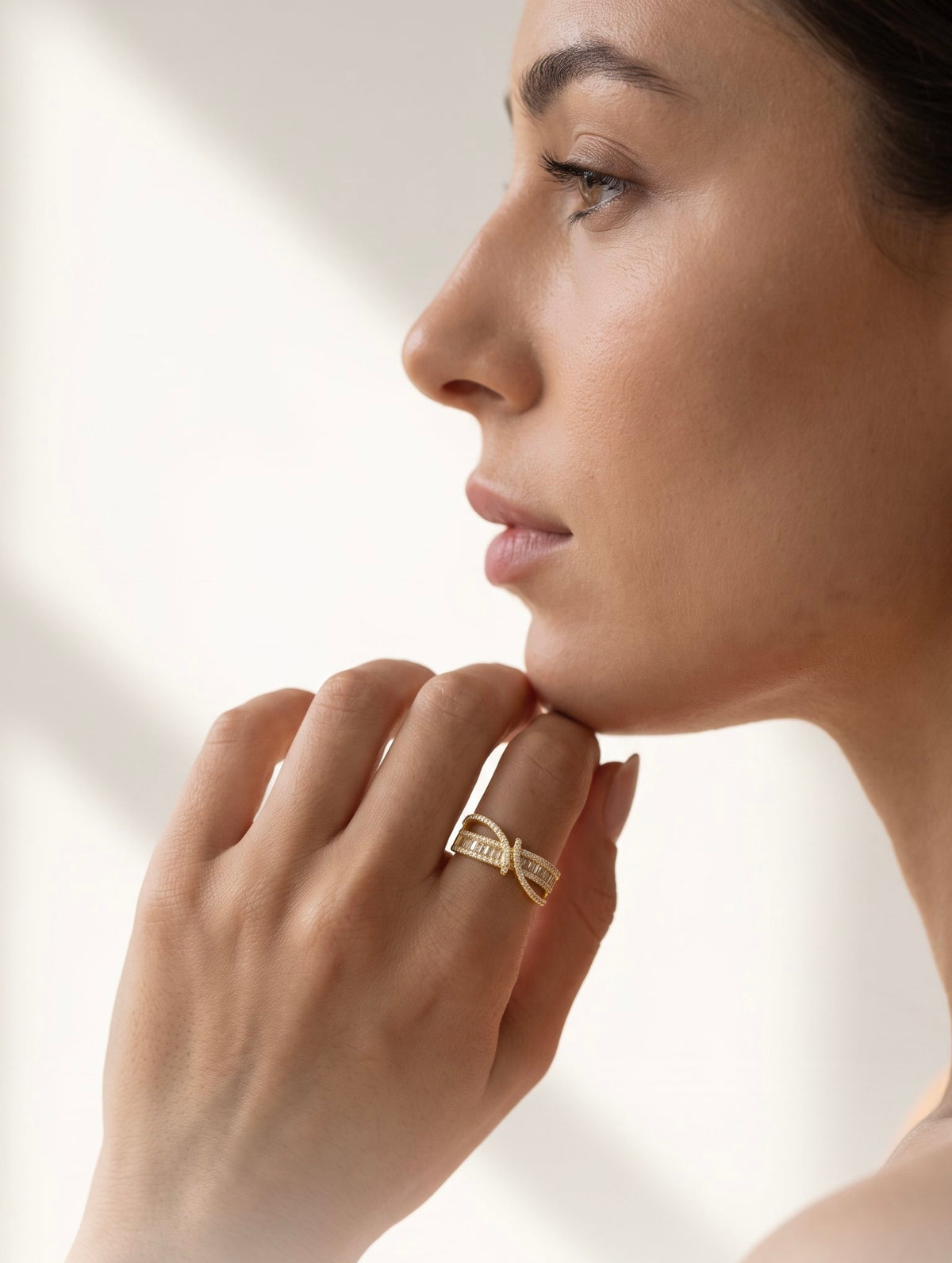 Infinity Twist Ring | Gold Plated Recycled Brass with Cubic Zirconia