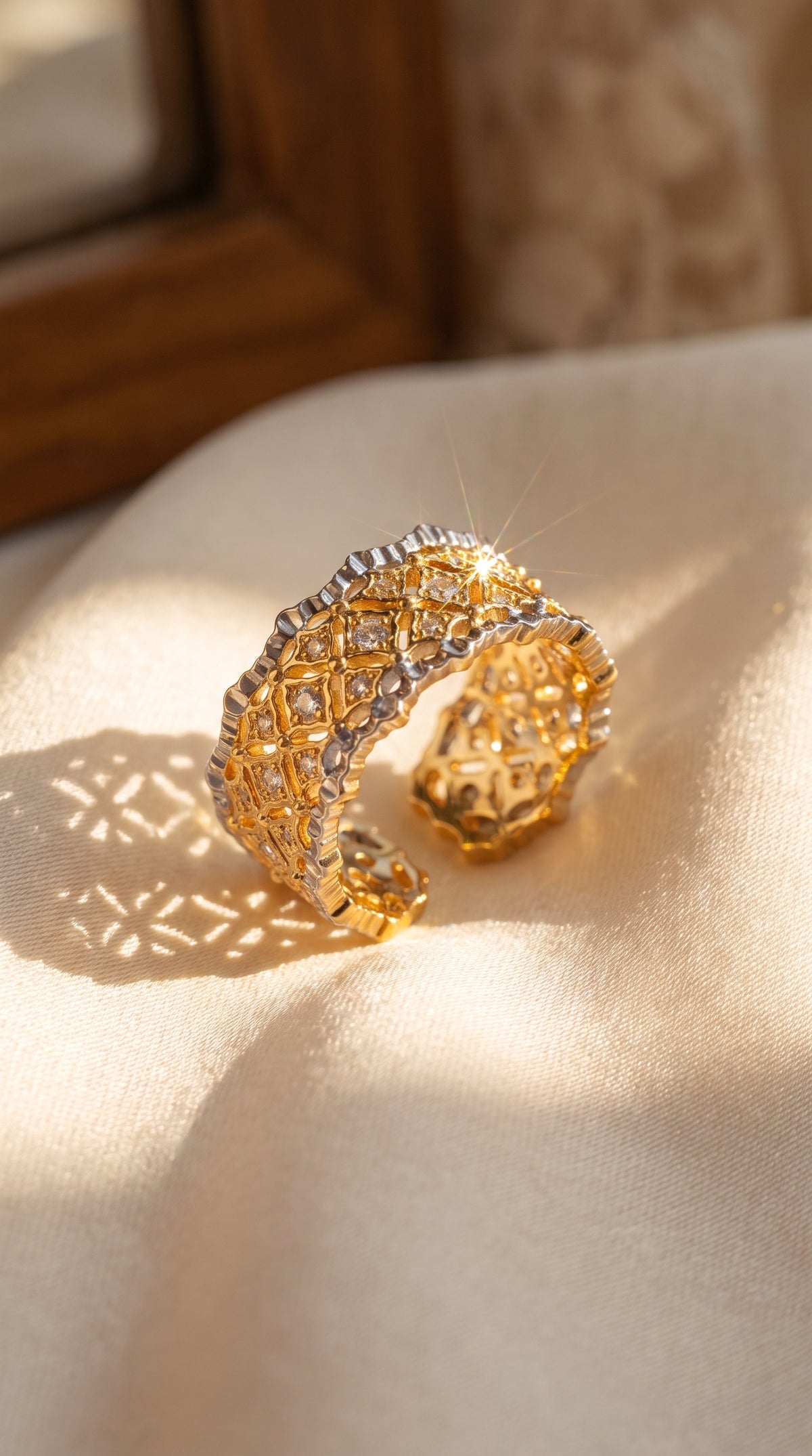 Lattice Luxe Ring | Gold Plated Recycled Brass with Cubic Zirconia