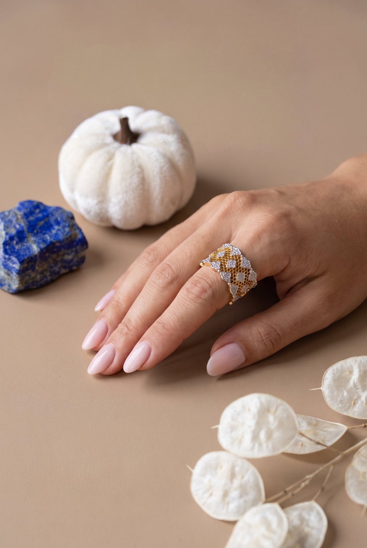 Lattice Luxe Ring | Gold Plated Recycled Brass with Cubic Zirconia