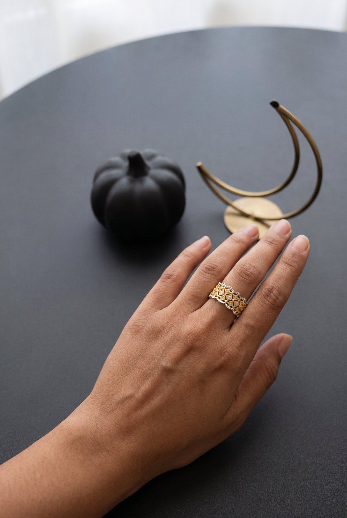 Lattice Luxe Ring | Gold Plated Recycled Brass with Cubic Zirconia
