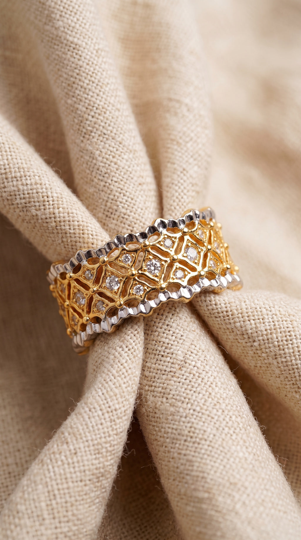 Lattice Luxe Ring | Gold Plated Recycled Brass with Cubic Zirconia