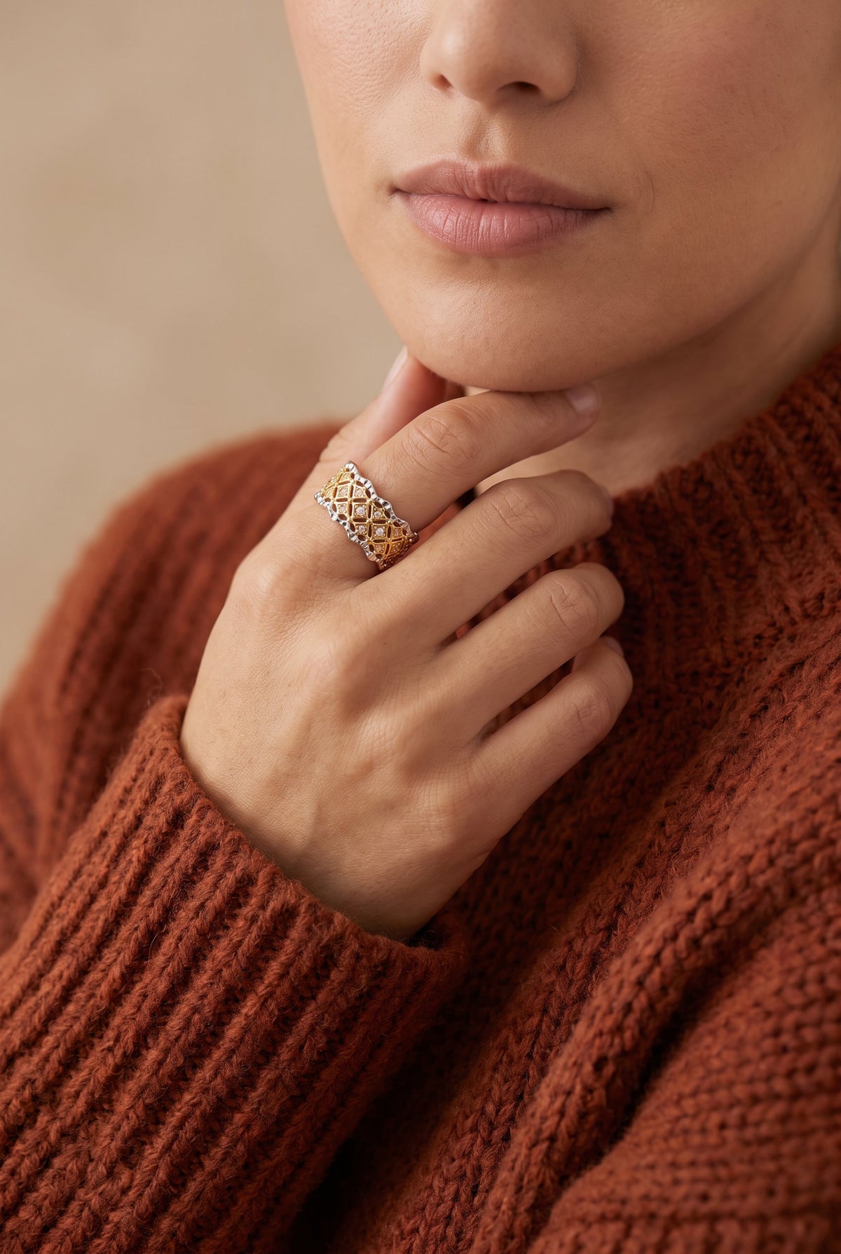 Lattice Luxe Ring | Gold Plated Recycled Brass with Cubic Zirconia