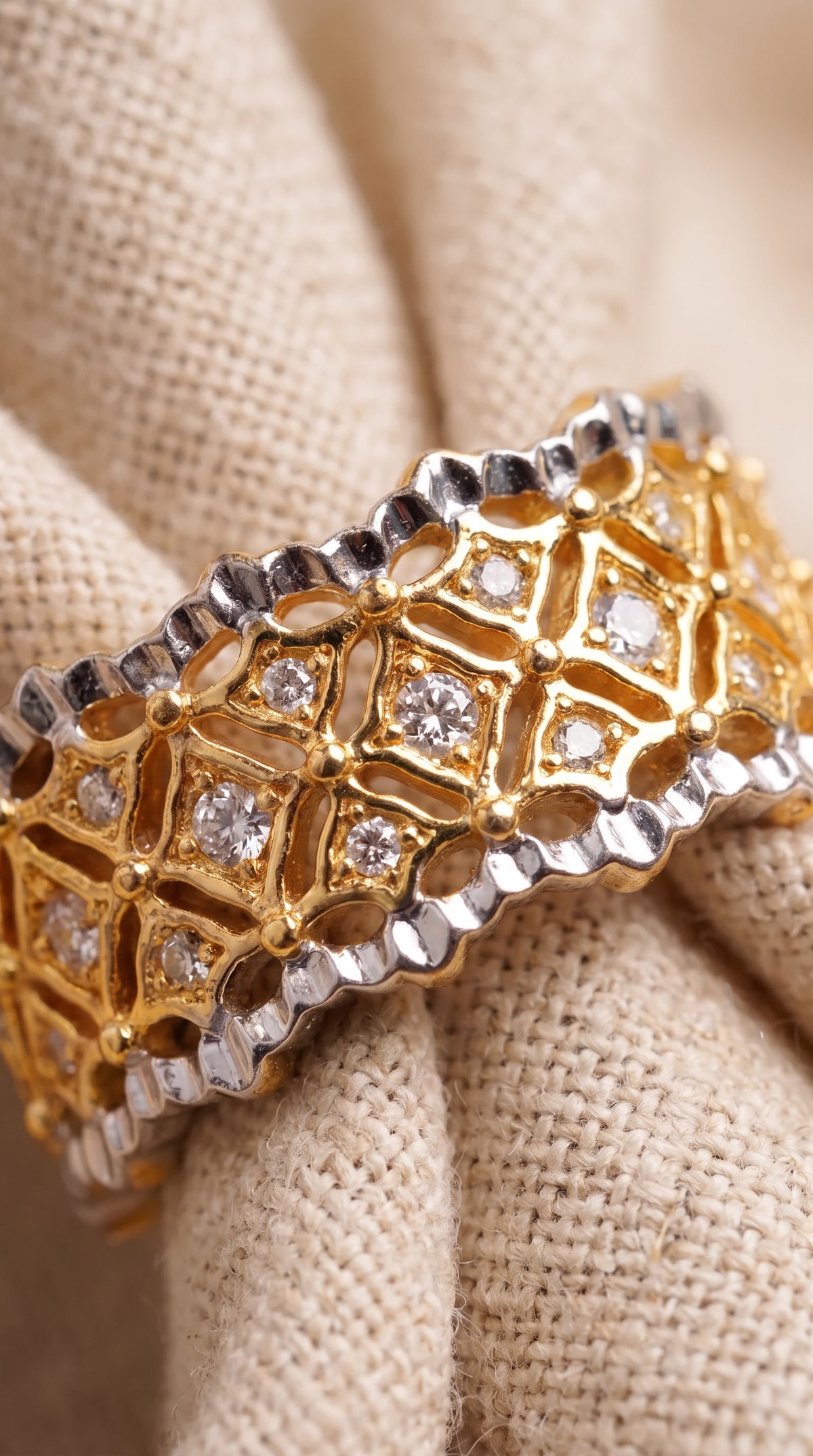 Lattice Luxe Ring | Gold Plated Recycled Brass with Cubic Zirconia