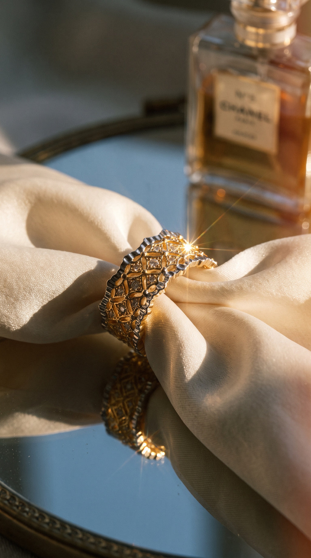 Lattice Luxe Ring | Gold Plated Recycled Brass with Cubic Zirconia