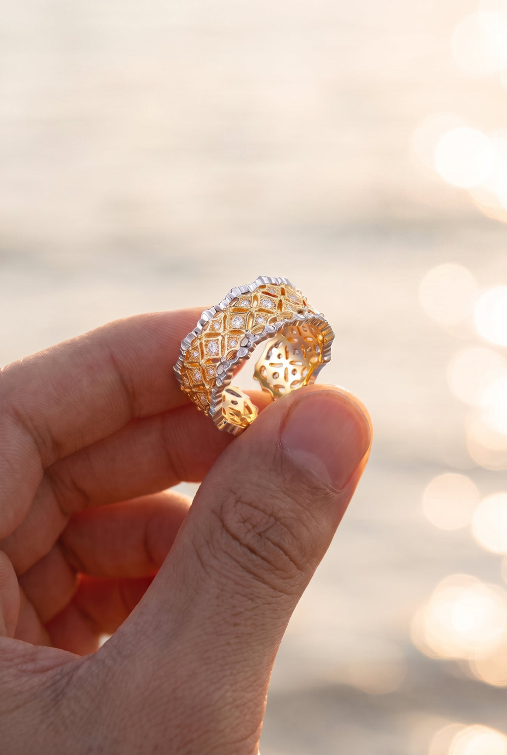 Lattice Luxe Ring | Gold Plated Recycled Brass with Cubic Zirconia