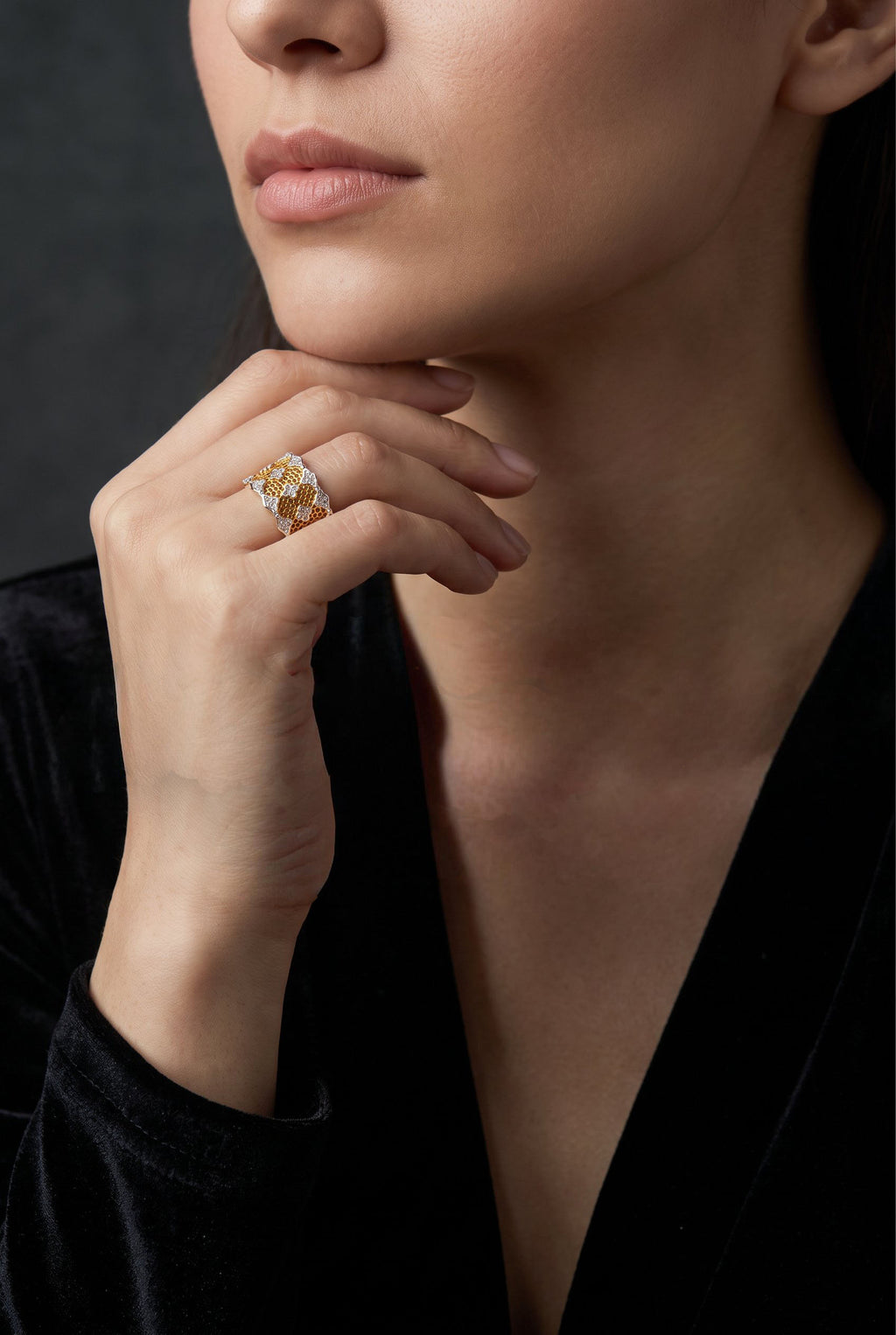Lattice Luxe Ring | Gold Plated Recycled Brass with Cubic Zirconia