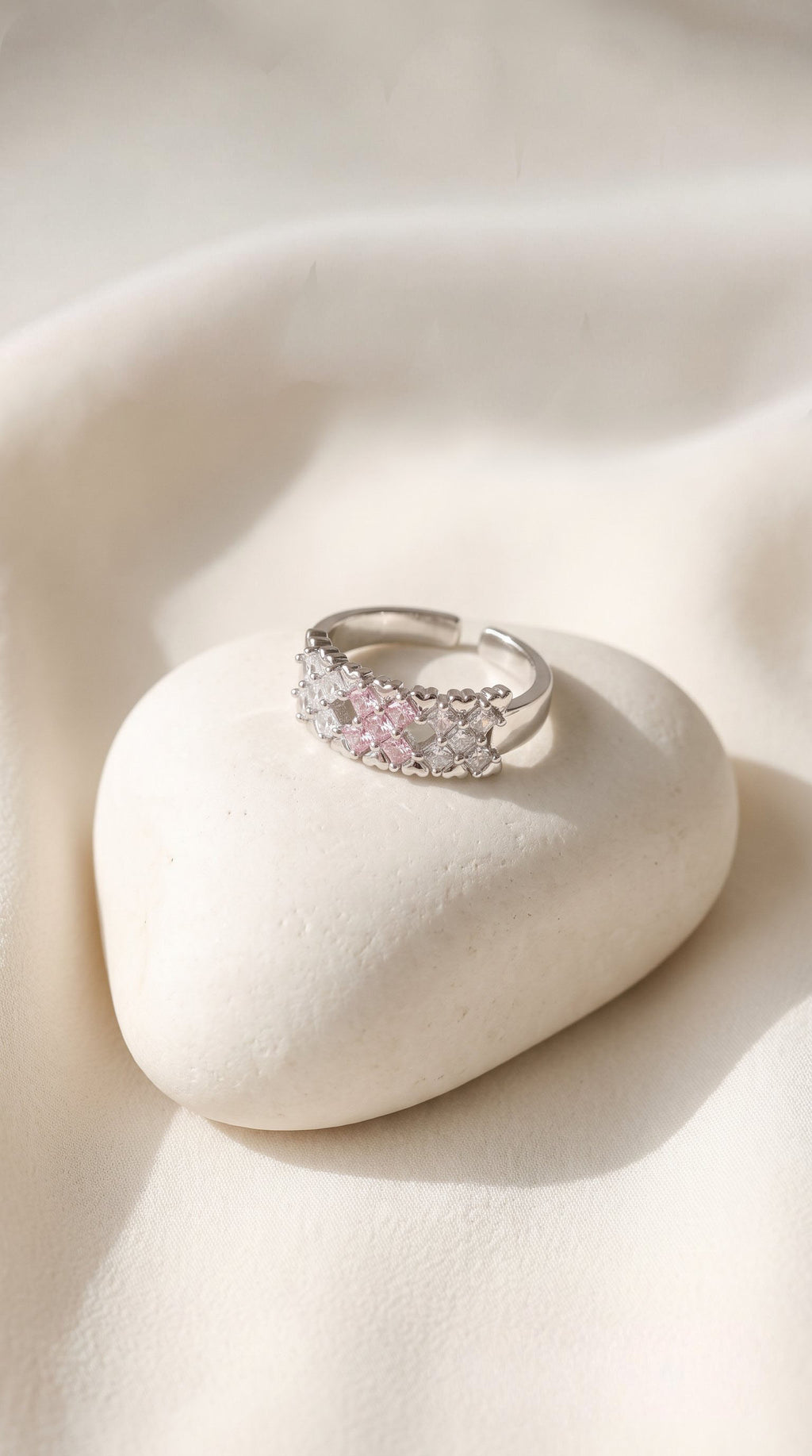Pixel Dream Ring | White Gold Plated Recycled Brass with Cubic Zirconia
