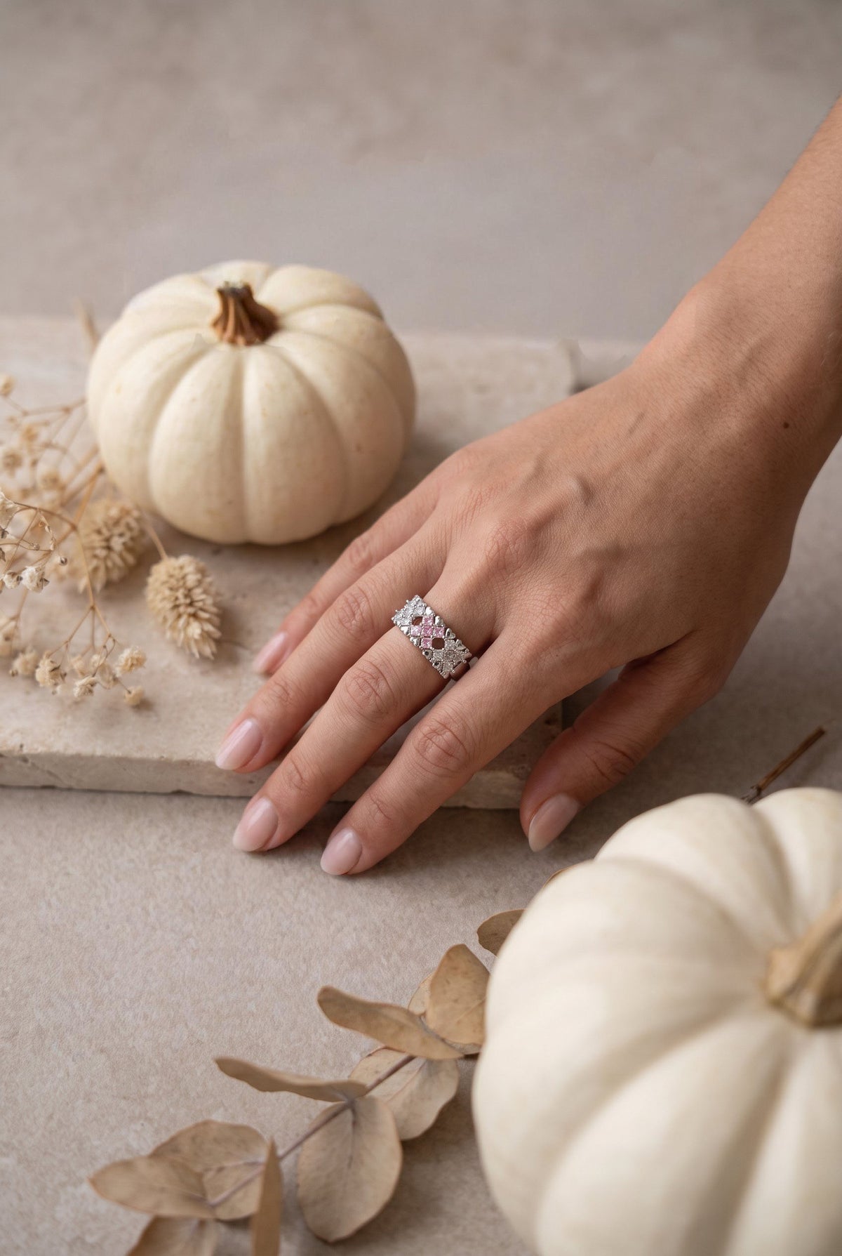 Pixel Dream Ring | White Gold Plated Recycled Brass with Cubic Zirconia
