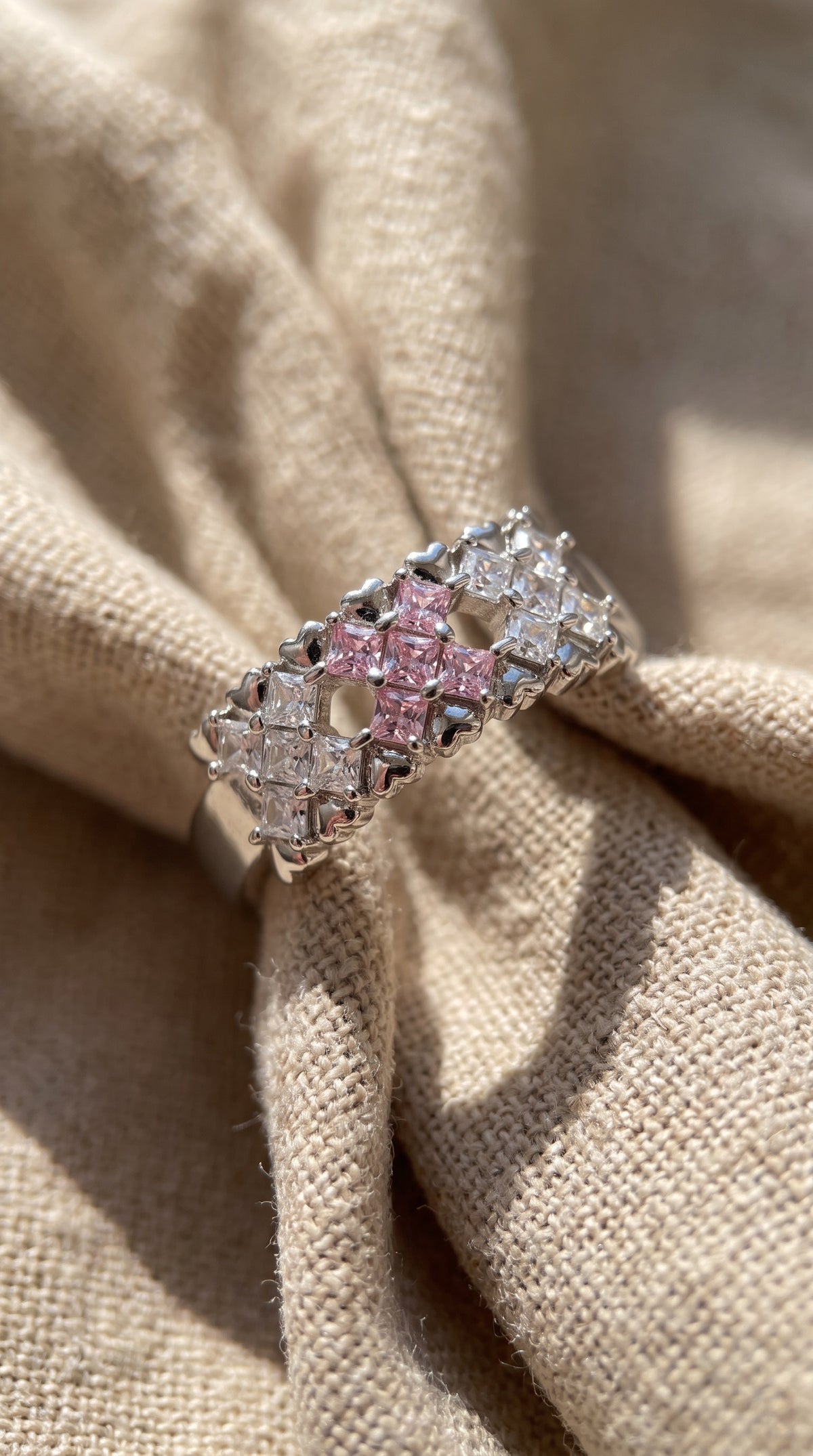 Pixel Dream Ring | White Gold Plated Recycled Brass with Cubic Zirconia