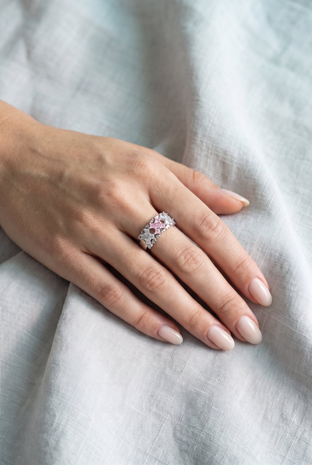 Pixel Dream Ring | White Gold Plated Recycled Brass with Cubic Zirconia