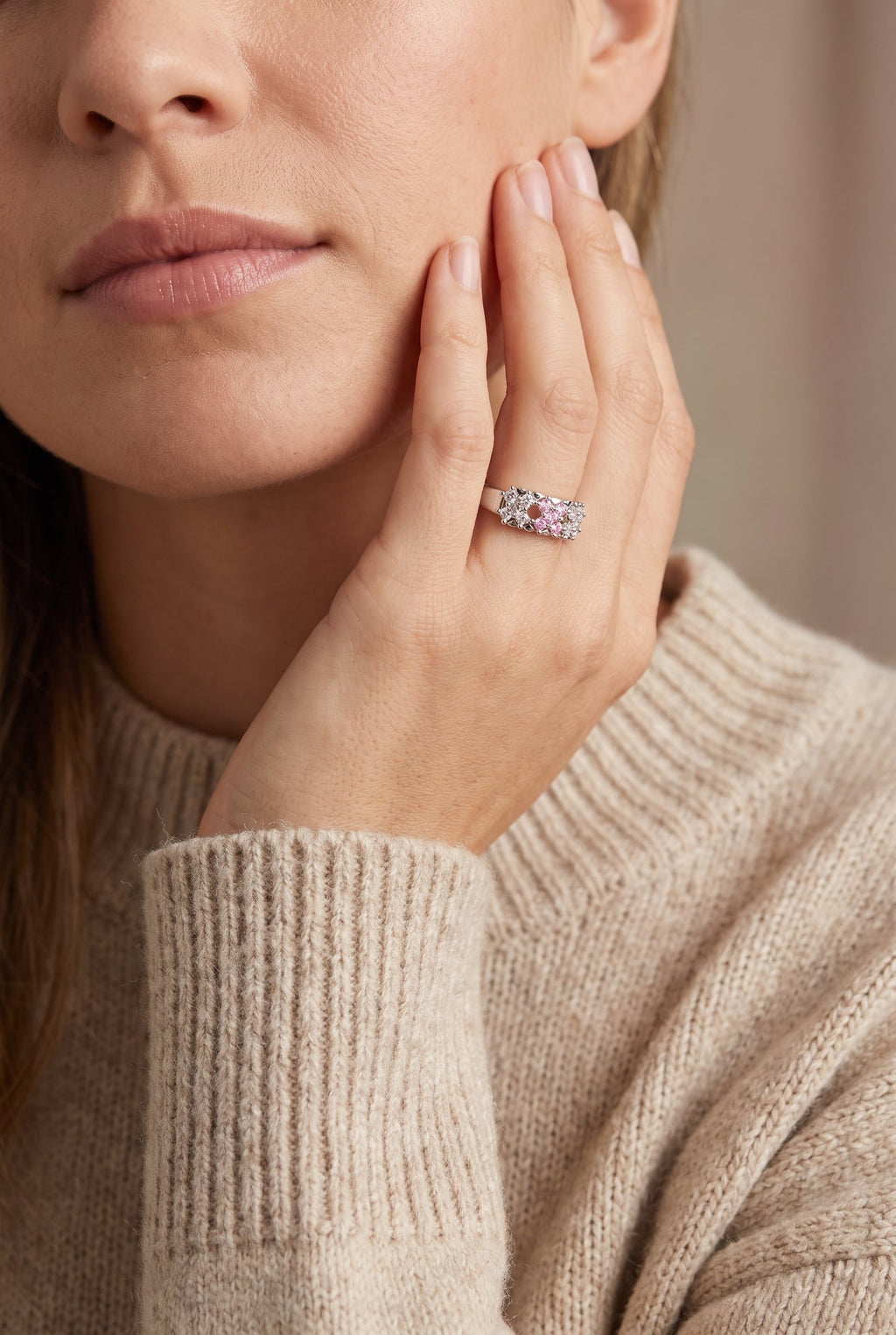 Pixel Dream Ring | White Gold Plated Recycled Brass with Cubic Zirconia