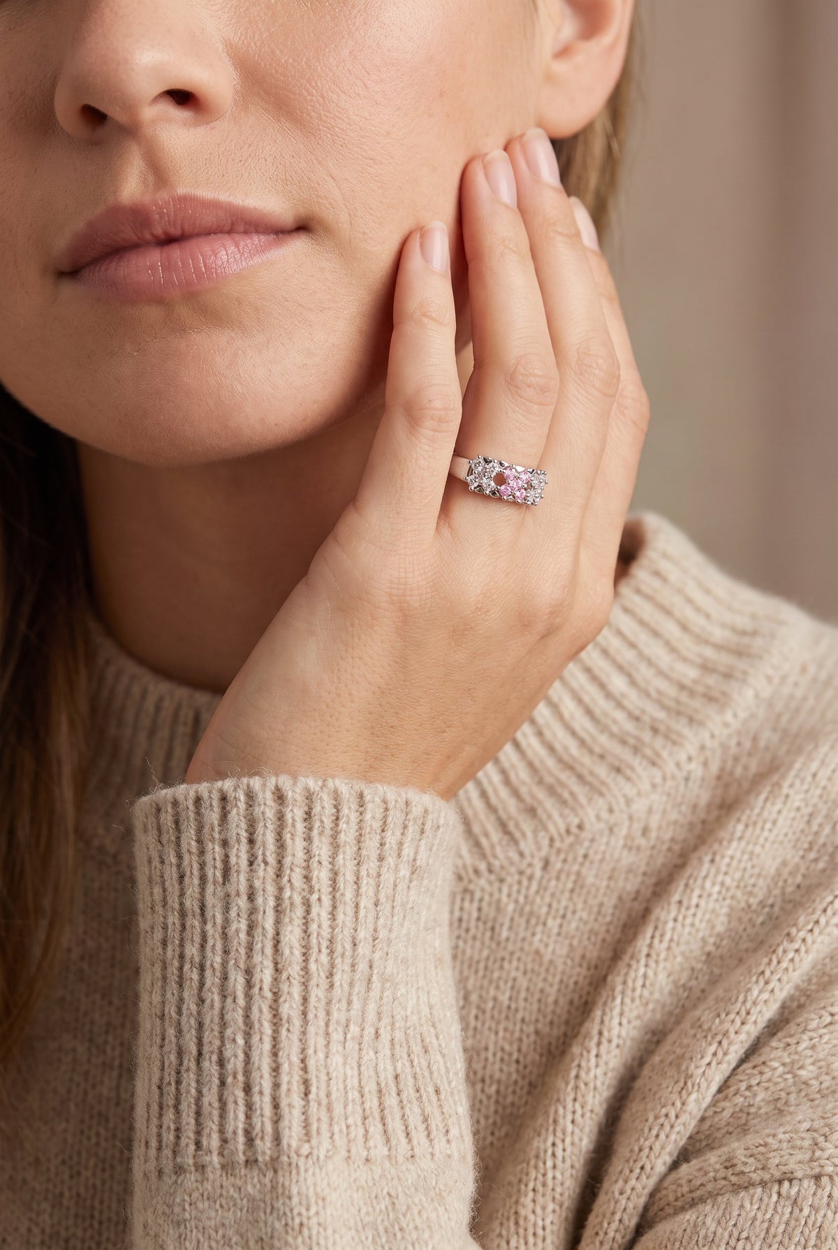 Pixel Dream Ring | White Gold Plated Recycled Brass with Cubic Zirconia