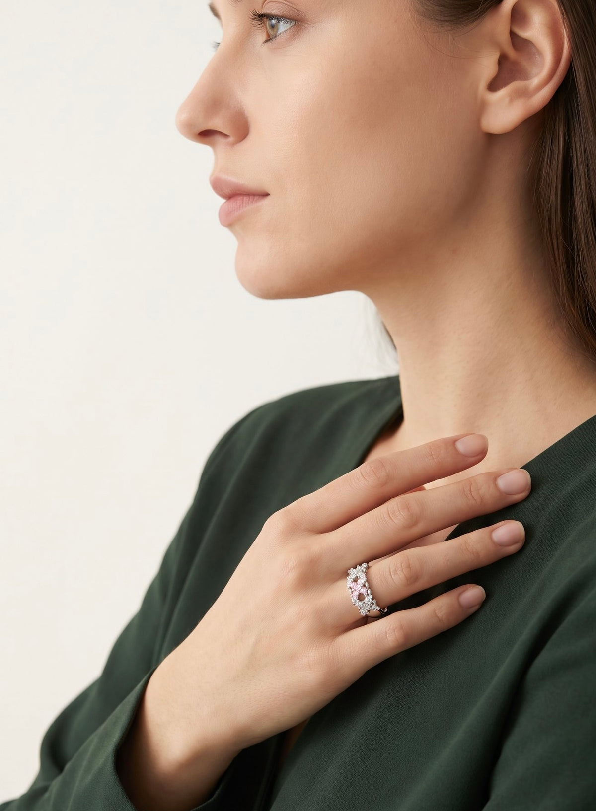 Pixel Dream Ring | White Gold Plated Recycled Brass with Cubic Zirconia