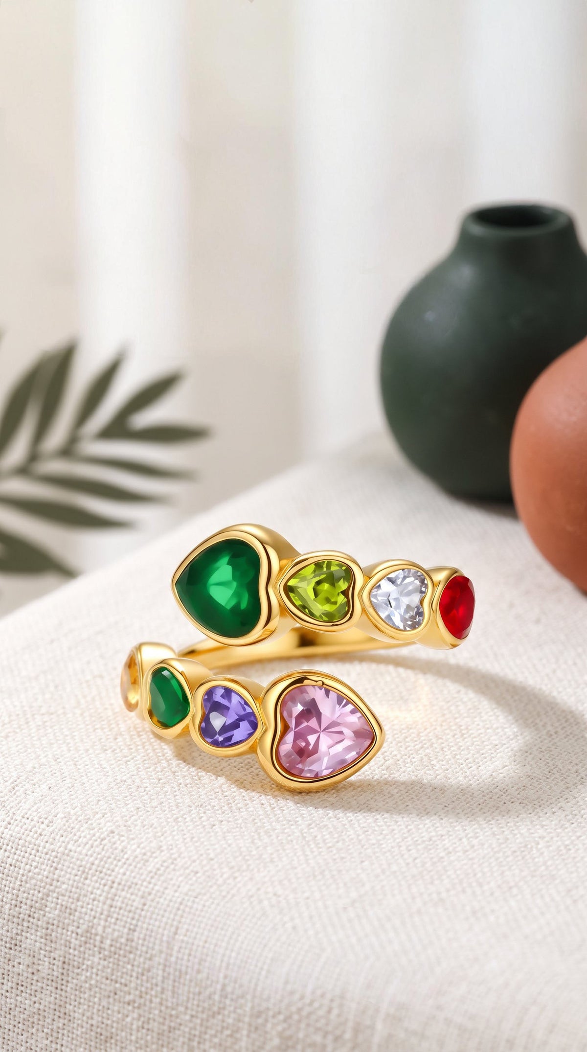 Rainbow Hearts Ring | Waterproof Gold Plated Stainless Steel Ring with Cubic Zirconia