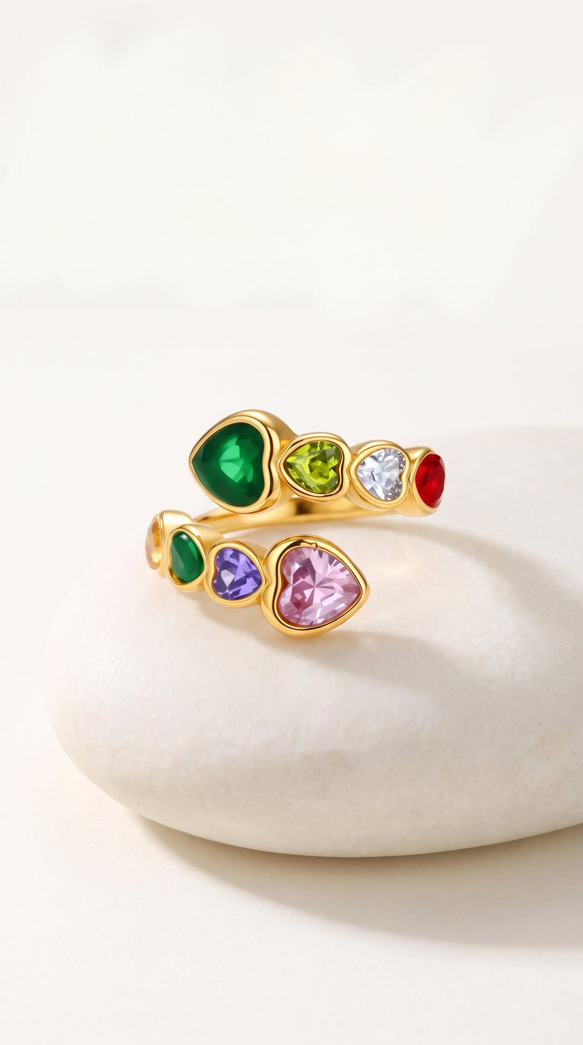 Rainbow Hearts Ring | Waterproof Gold Plated Stainless Steel Ring with Cubic Zirconia