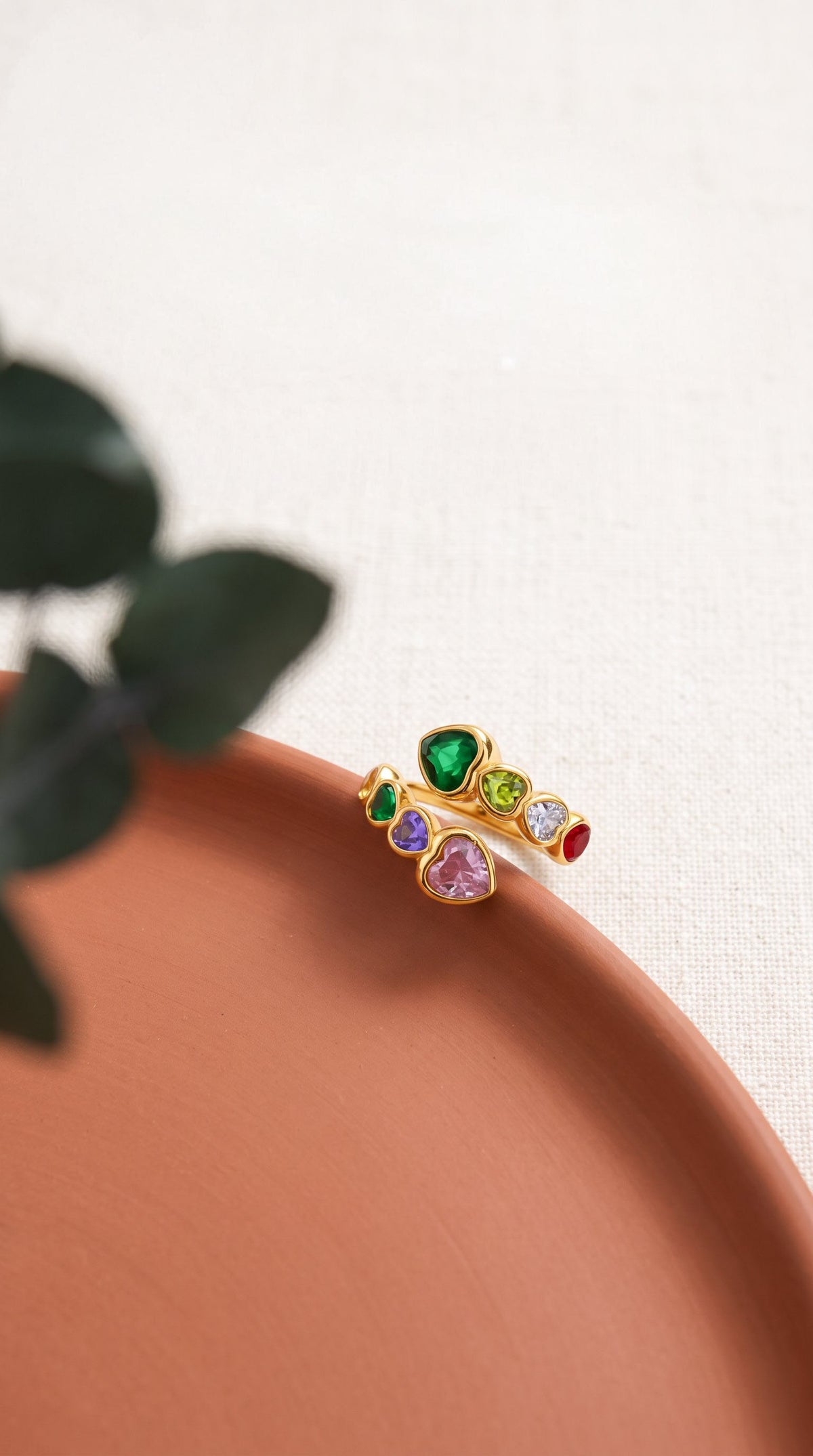Rainbow Hearts Ring | Waterproof Gold Plated Stainless Steel Ring with Cubic Zirconia