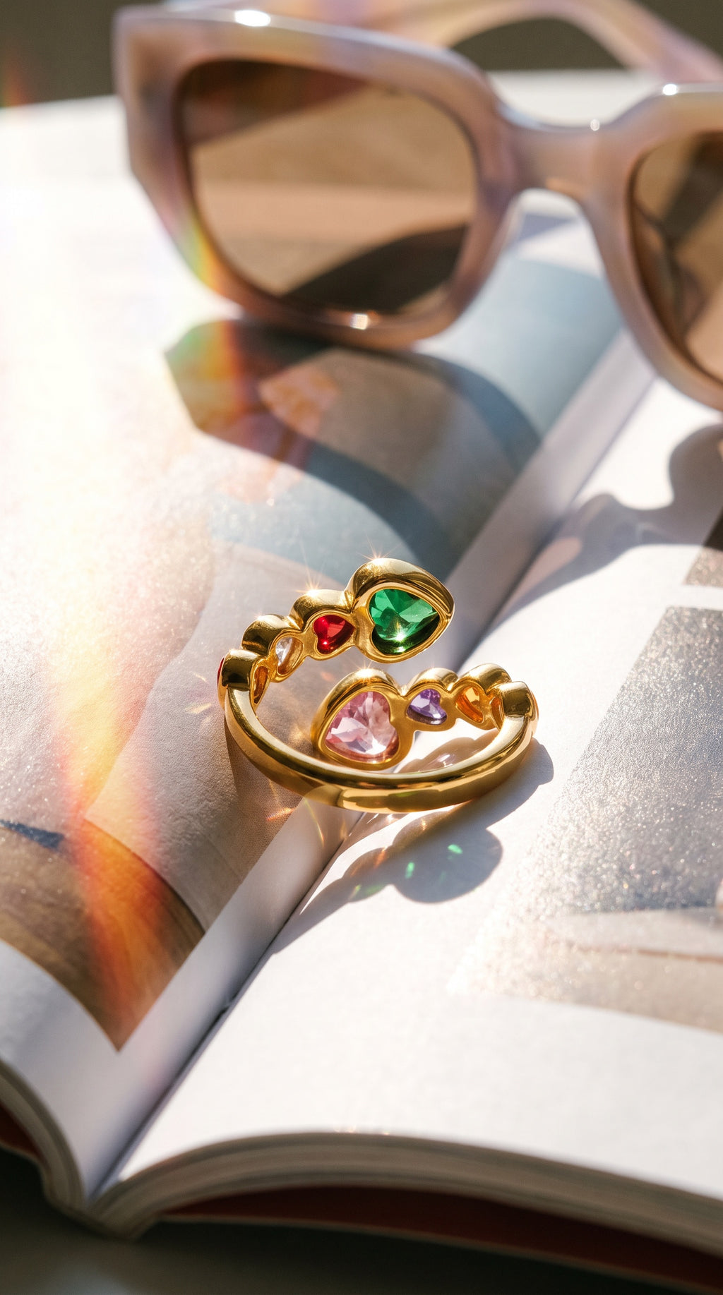 Rainbow Hearts Ring | Waterproof Gold Plated Stainless Steel Ring with Cubic Zirconia