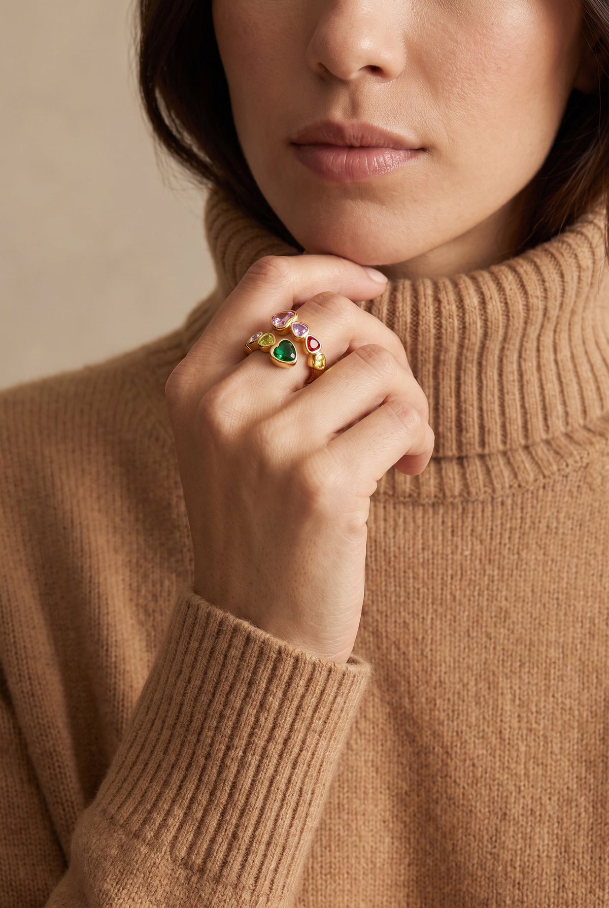 Rainbow Hearts Ring | Waterproof Gold Plated Stainless Steel Ring with Cubic Zirconia