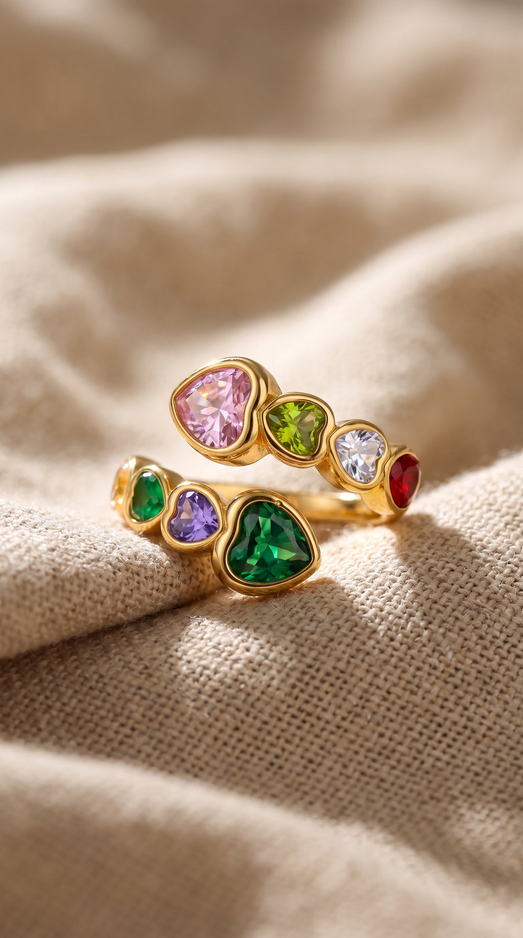 Rainbow Hearts Ring | Waterproof Gold Plated Stainless Steel Ring with Cubic Zirconia