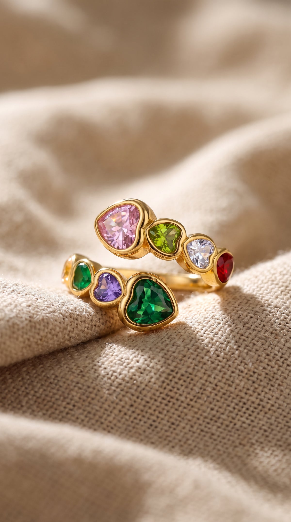 Rainbow Hearts Ring | Waterproof Gold Plated Stainless Steel Ring with Cubic Zirconia