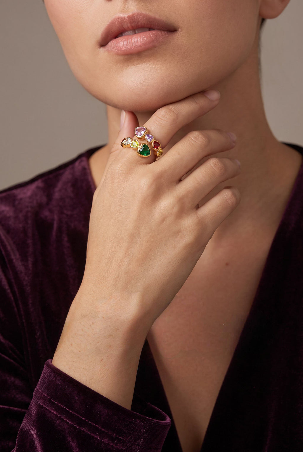 Rainbow Hearts Ring | Waterproof Gold Plated Stainless Steel Ring with Cubic Zirconia