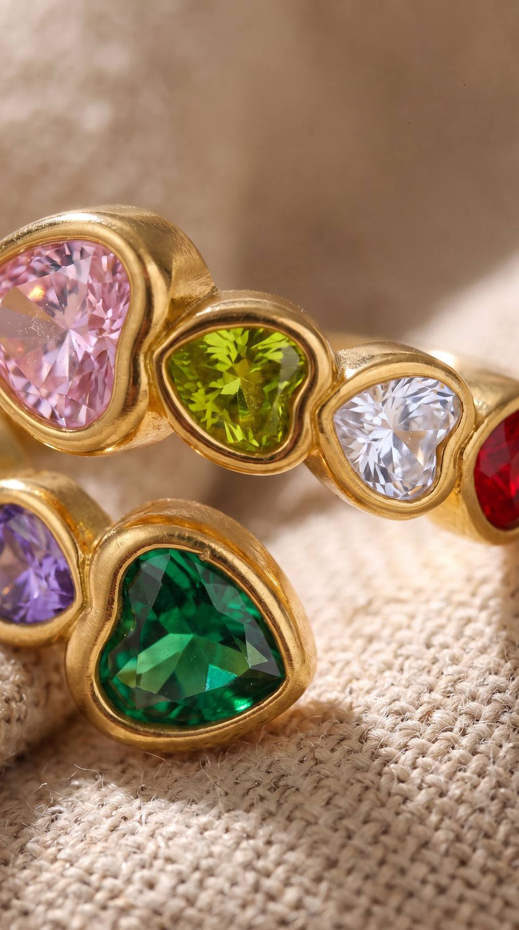 Rainbow Hearts Ring | Waterproof Gold Plated Stainless Steel Ring with Cubic Zirconia