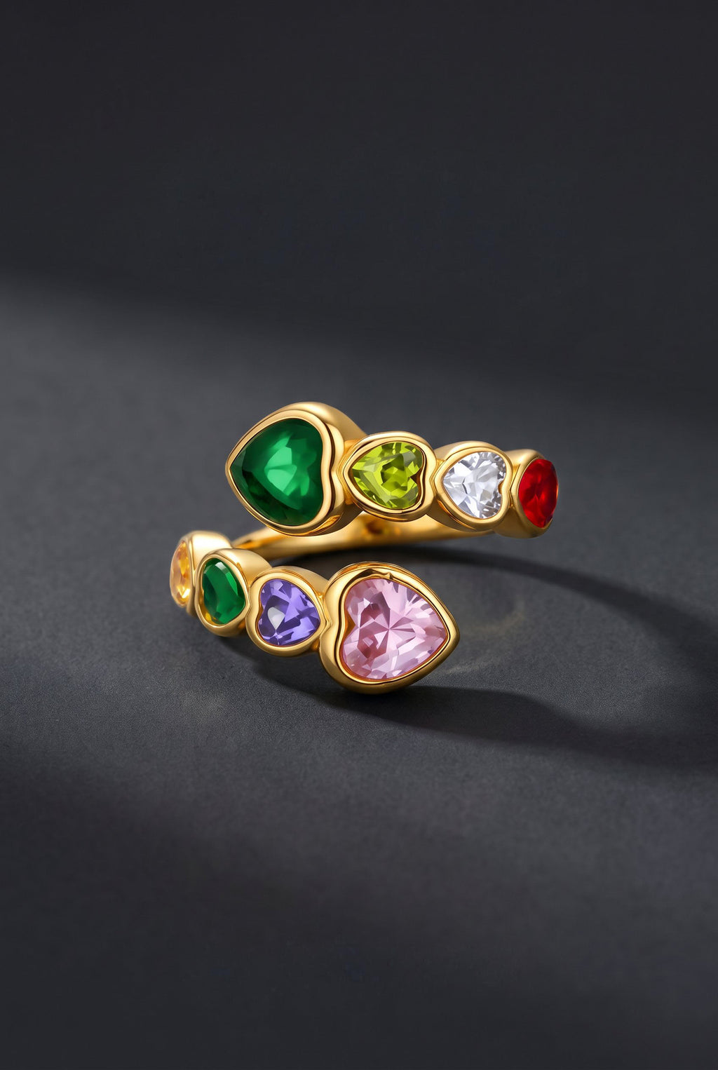 Rainbow Hearts Ring | Waterproof Gold Plated Stainless Steel Ring with Cubic Zirconia