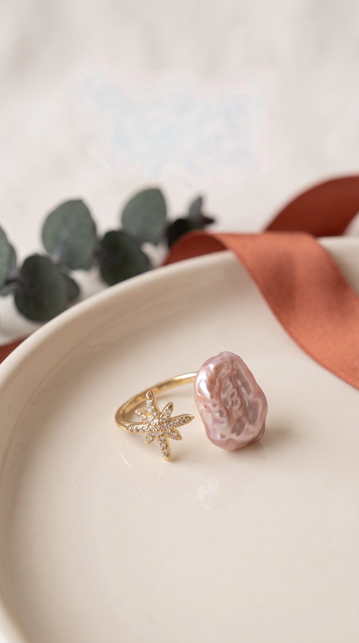 Starlit Pearl Dreams Ring | Gold Plated Recycled Brass with Natural Freshwater Pearl