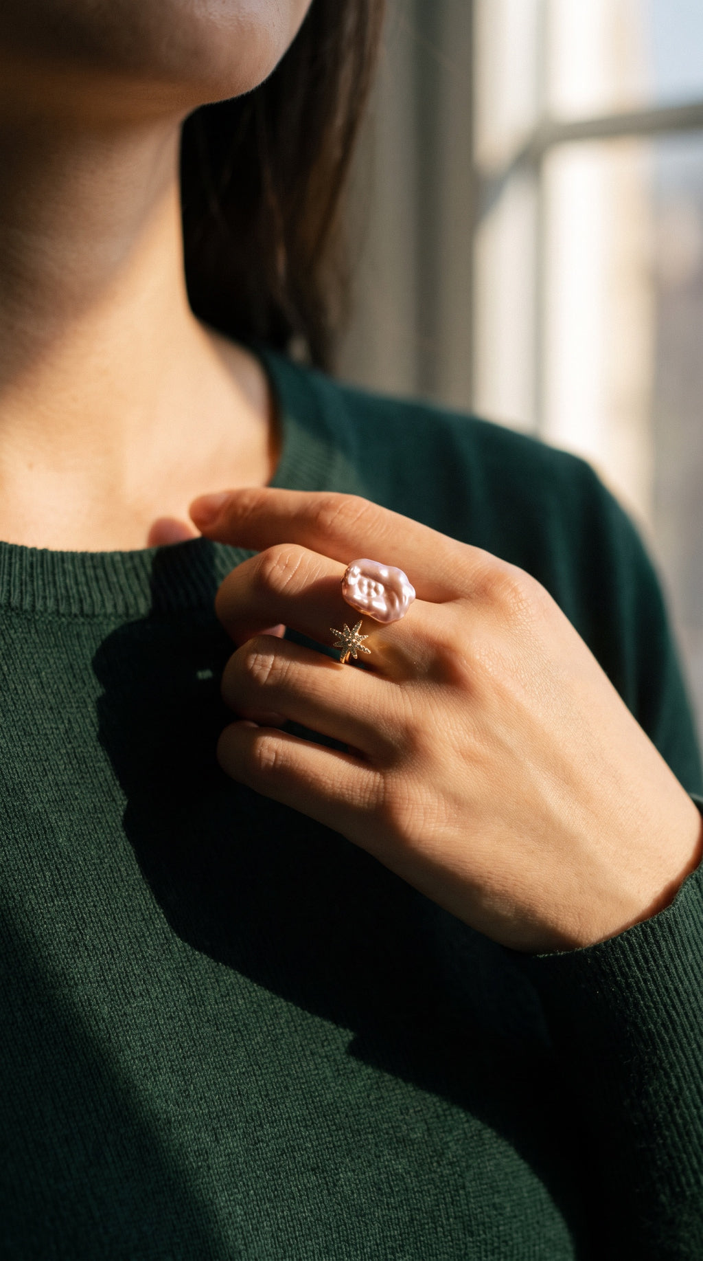 Starlit Pearl Dreams Ring | Gold Plated Recycled Brass with Natural Freshwater Pearl