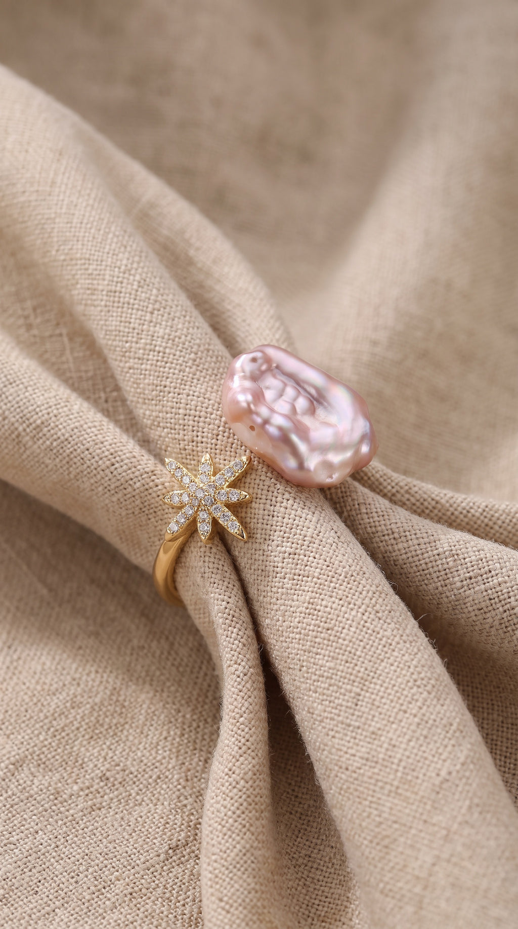 Starlit Pearl Dreams Ring | Gold Plated Recycled Brass with Natural Freshwater Pearl