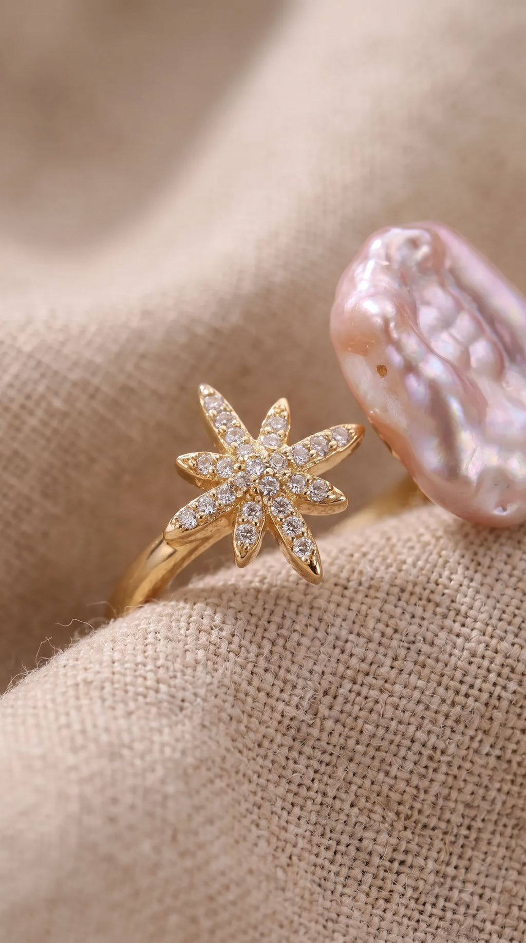 Starlit Pearl Dreams Ring | Gold Plated Recycled Brass with Natural Freshwater Pearl