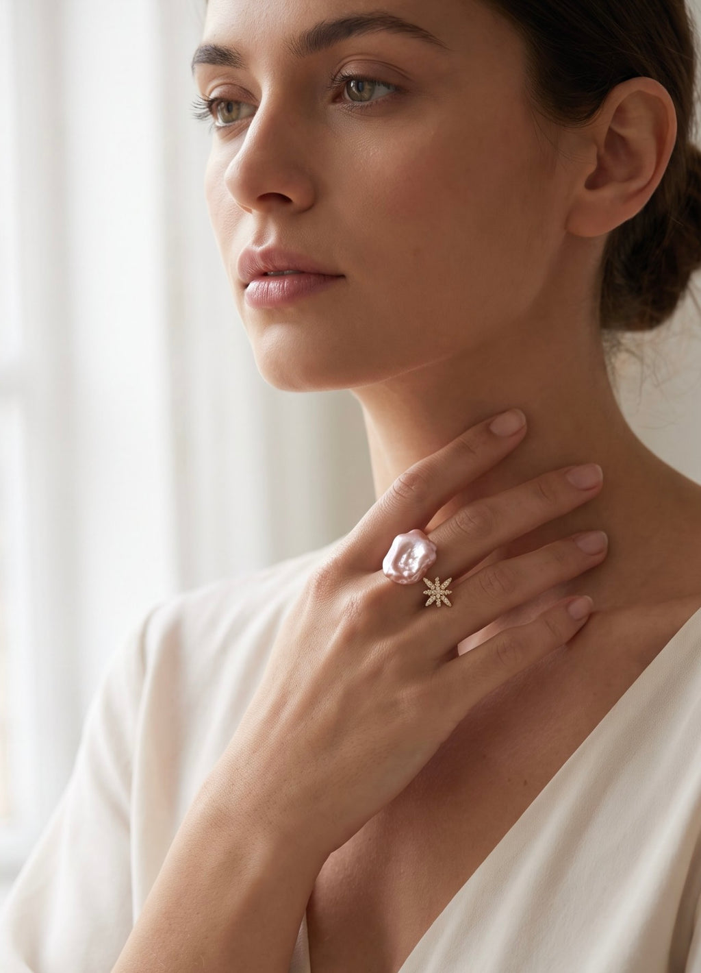 Starlit Pearl Dreams Ring | Gold Plated Recycled Brass with Natural Freshwater Pearl