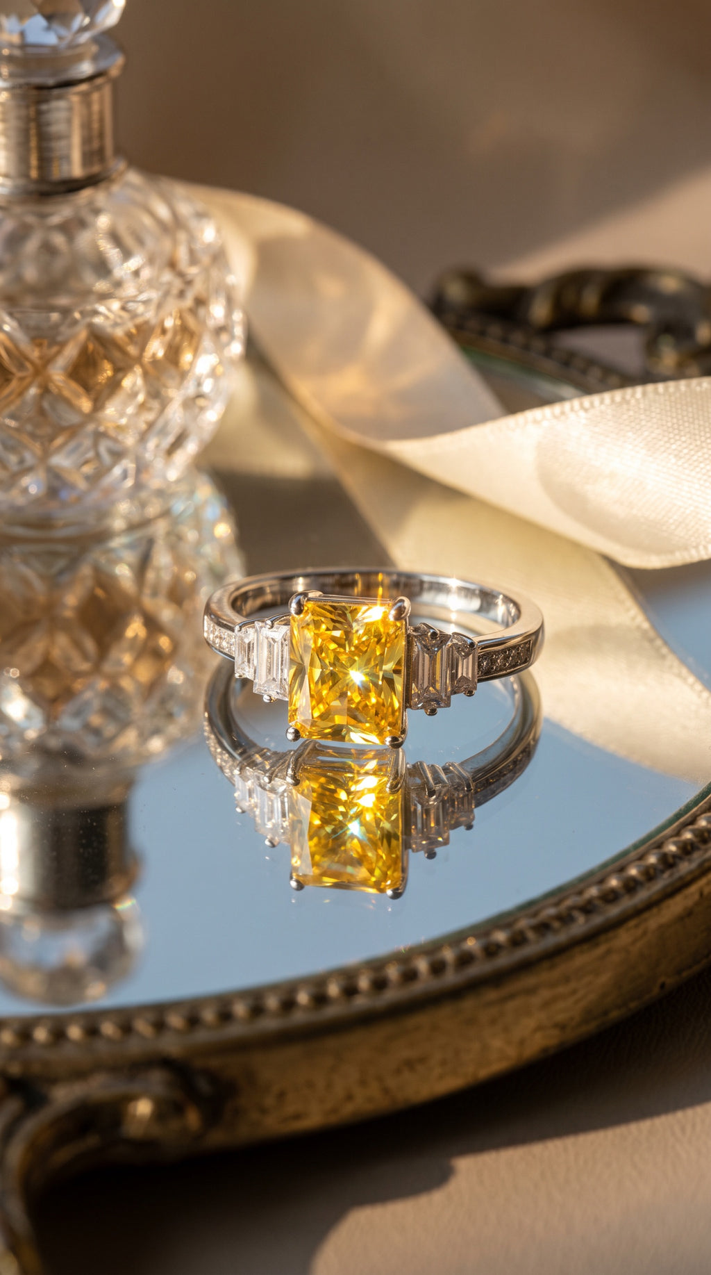 Sunset Sovereign Moissanite Ring | 925 Sterling Silver with Brilliant Cut Moissanite