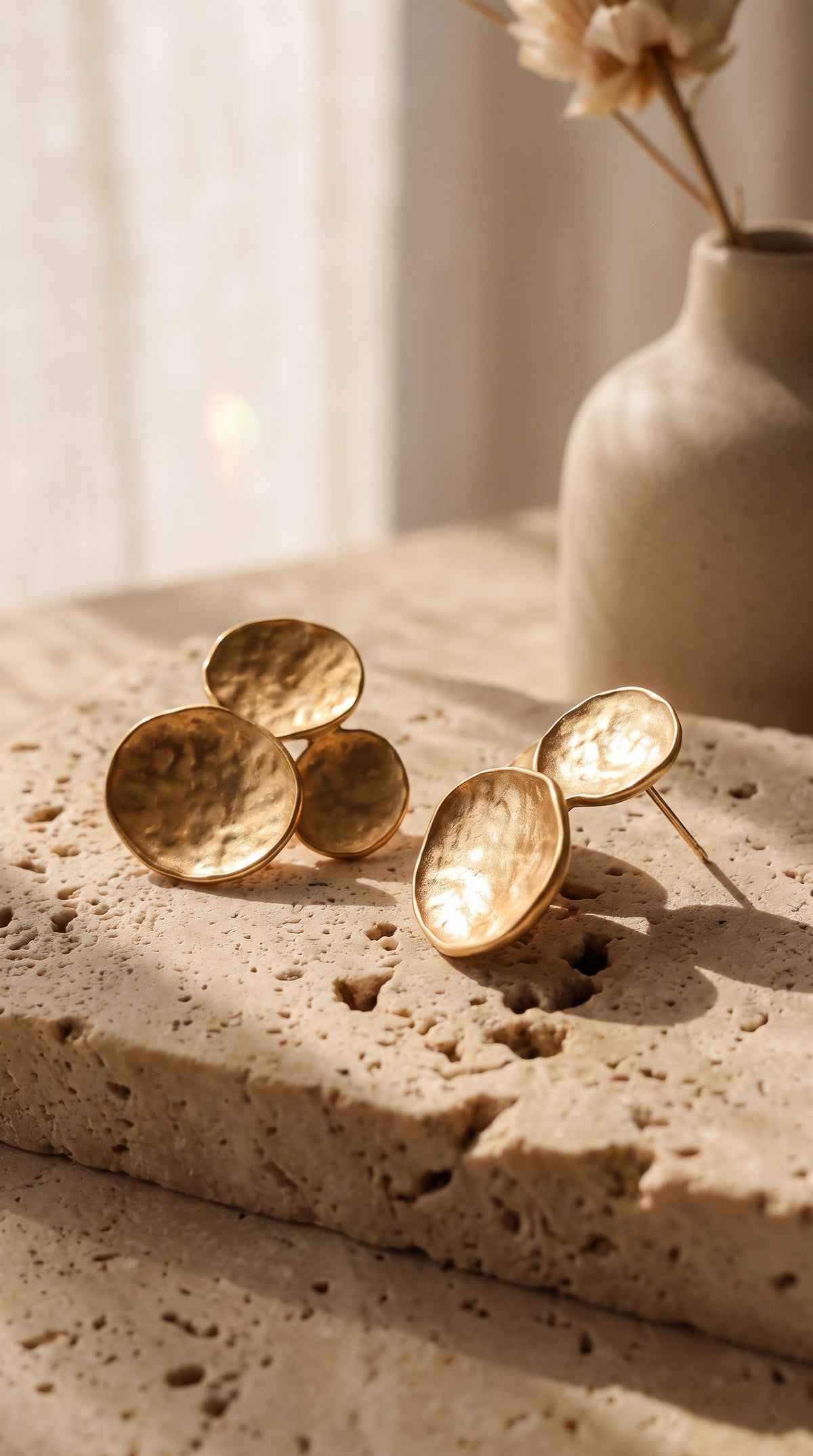 Petal Cluster Earrings | Hammered Geometric Waterproof Gold Studs